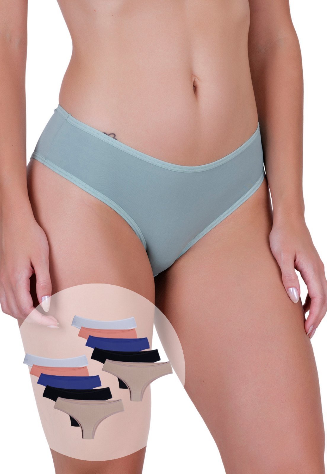 Vista 2 Kit 10 Calcinhas Femininas Microfibra Comportada Laterais Largas Concept Lingerie multicolorido Concept Lingerie multicolorido