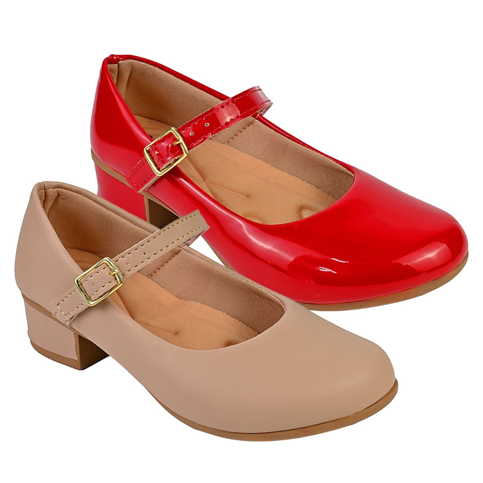 Infantil - Kit Com 2 Pares Sapatilha Feminina De Menina Boneca Do 28 Ao 36 101 - NUDE FOSCO E VERMELHO 001