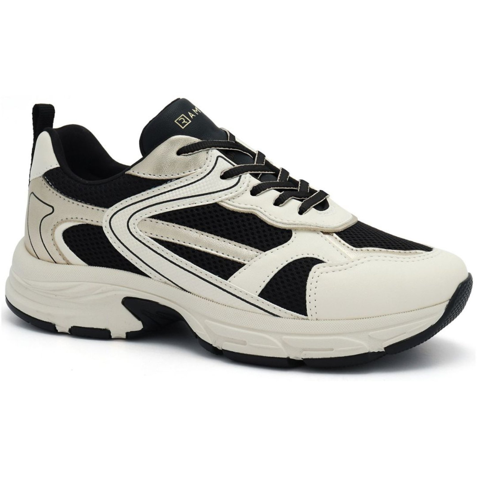 Vista 2 Tênis Feminino Ramarim Leve Casual Creme e Preto 2578203-1 off-white RAMARIM off-white