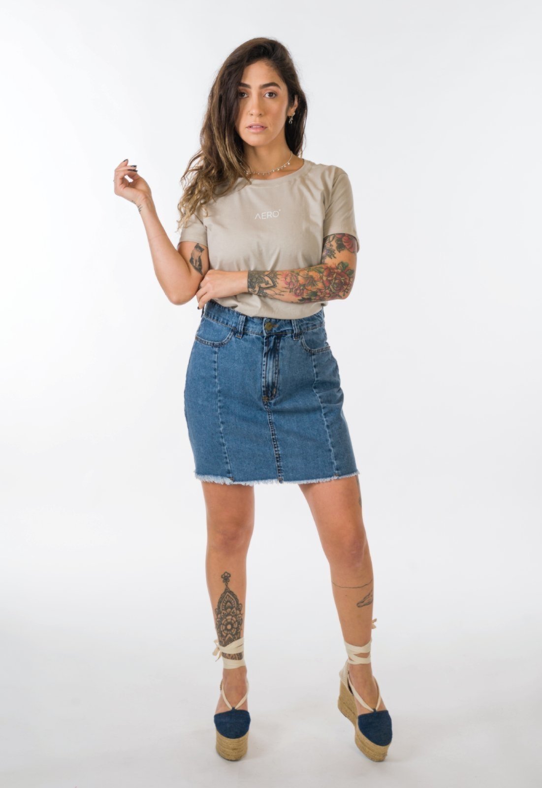 Saia Jeans Aero Jeans Curta Jeans escuro