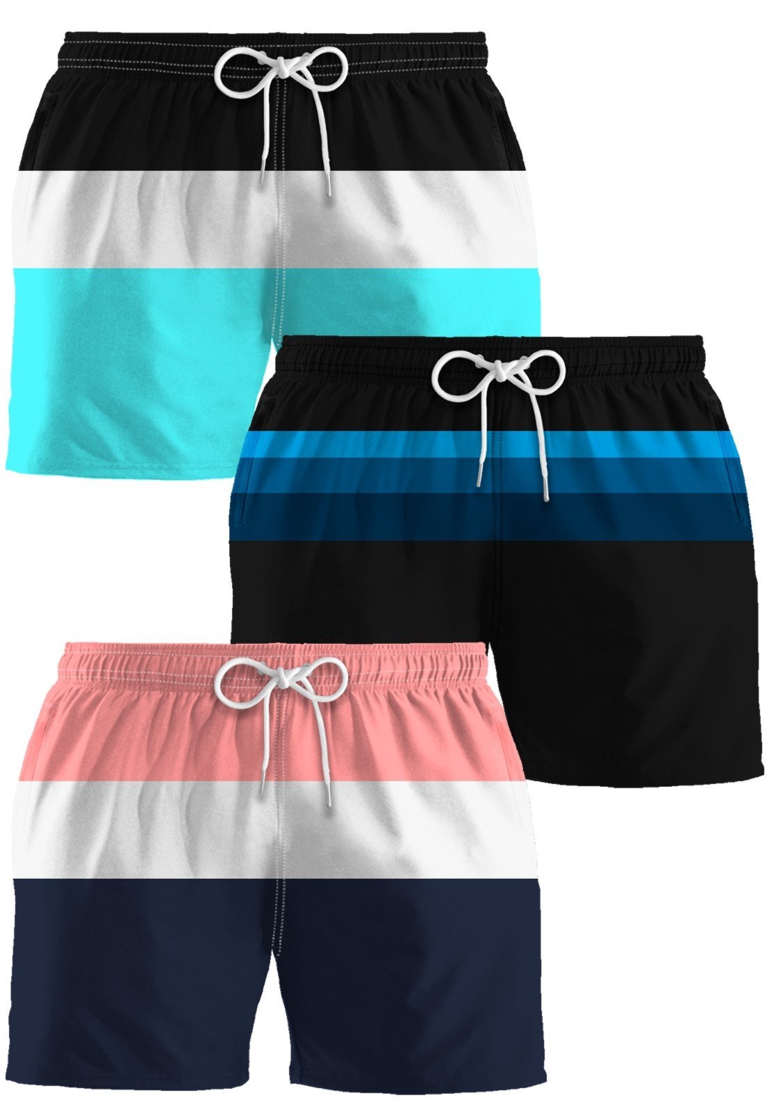 Kit 3 Shorts Tactel Masculinos Listras Para a Praia