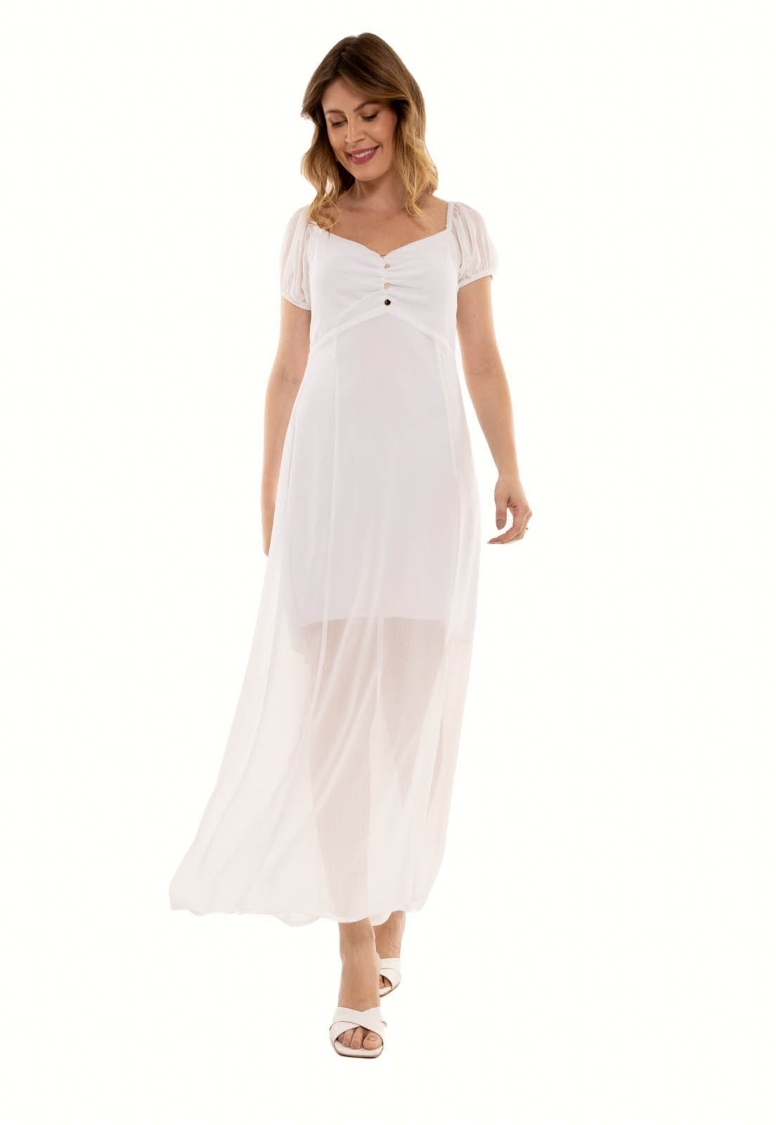 Vestido Bisô Chifon Longo Fendas Off White – Off White