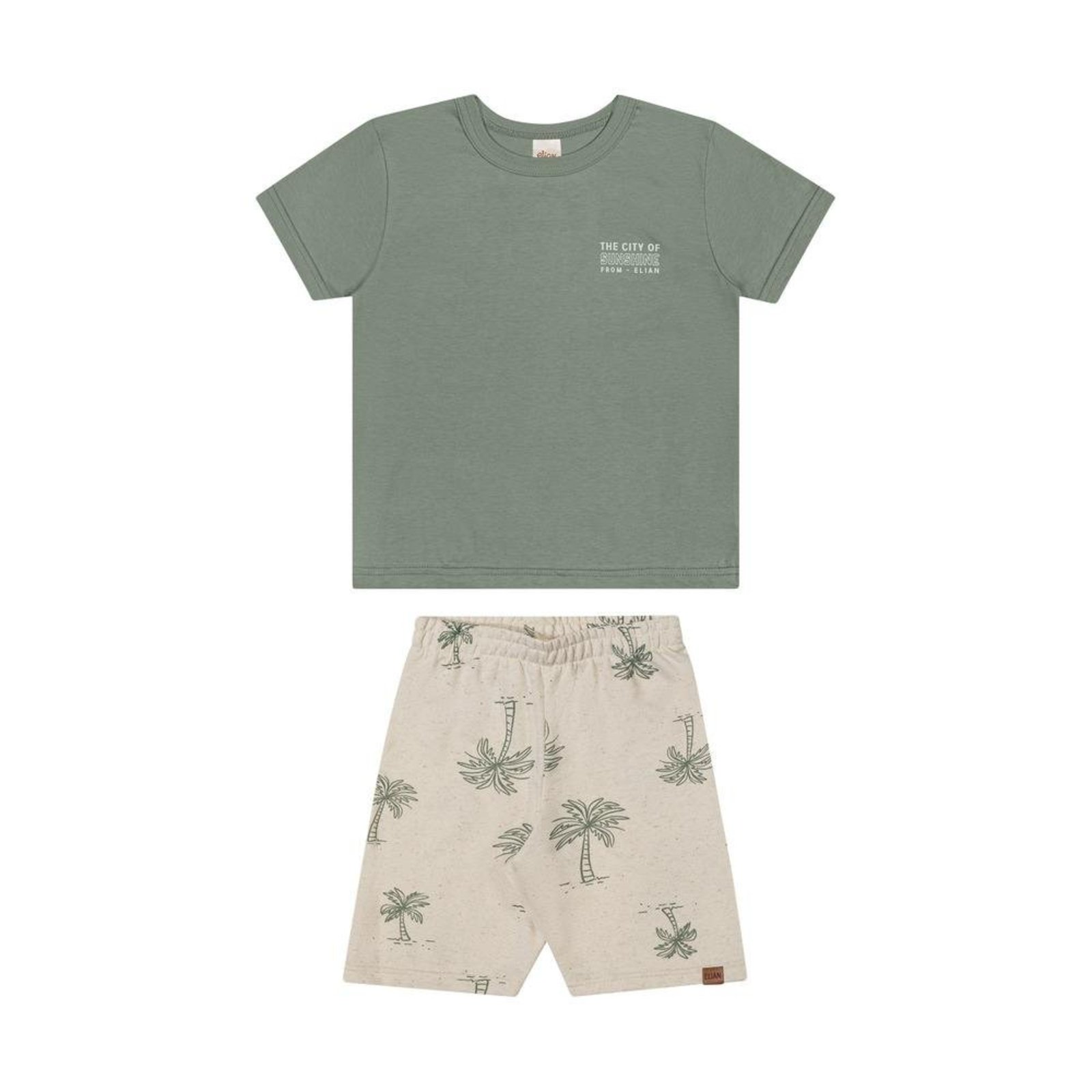 Infantil - Conjunto Camiseta Bermuda Estampa Coqueiros Elian Verde Bege 10 Verde