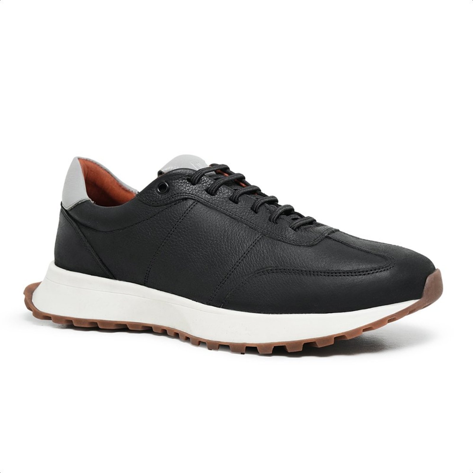Tênis Masculino Couro Preto Malbork Casual com Amortecedor