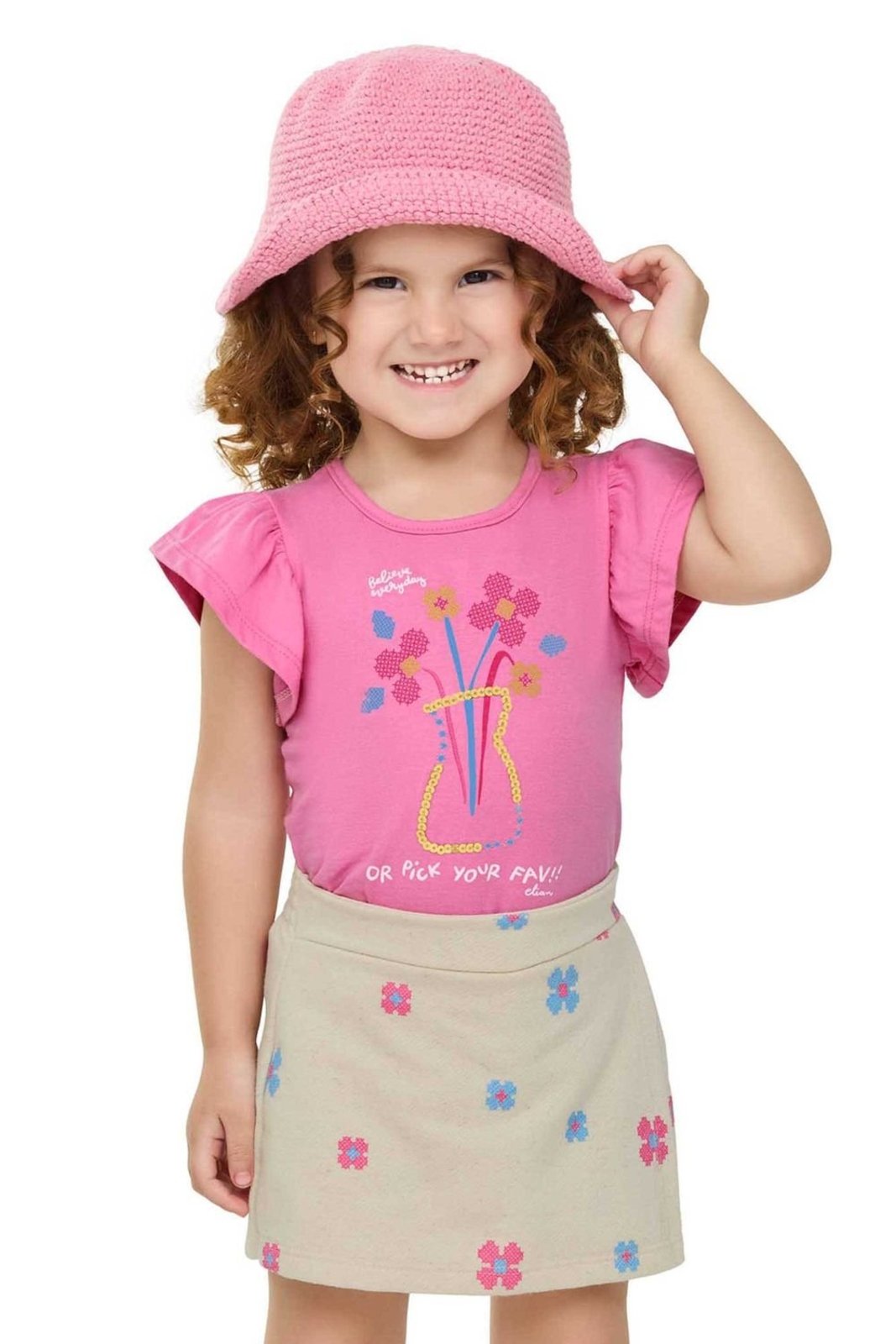 Infantil - Conjunto Menina Flores Lantejoulas Elian Rosa