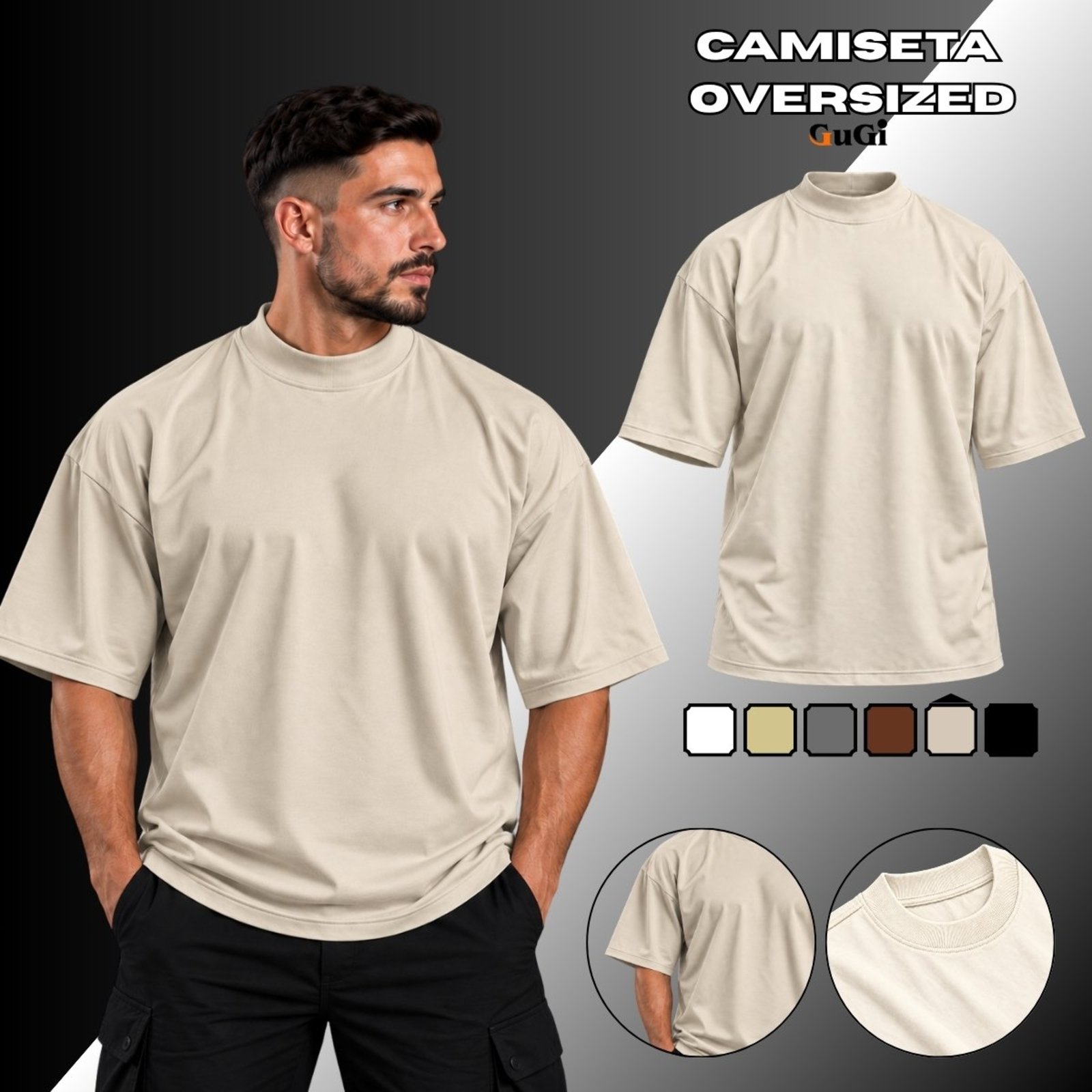 Camiseta Masculina Oversized Lisa 100% Algodão 30.1 Off White