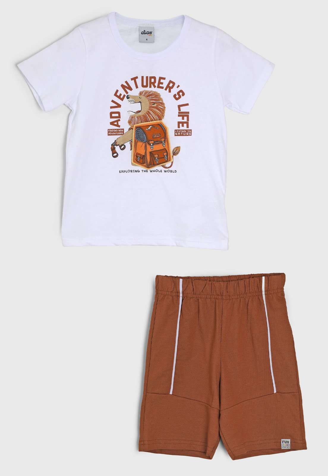 Infantil – Conjunto 2pçs Manga Curta Elian Leão Branco