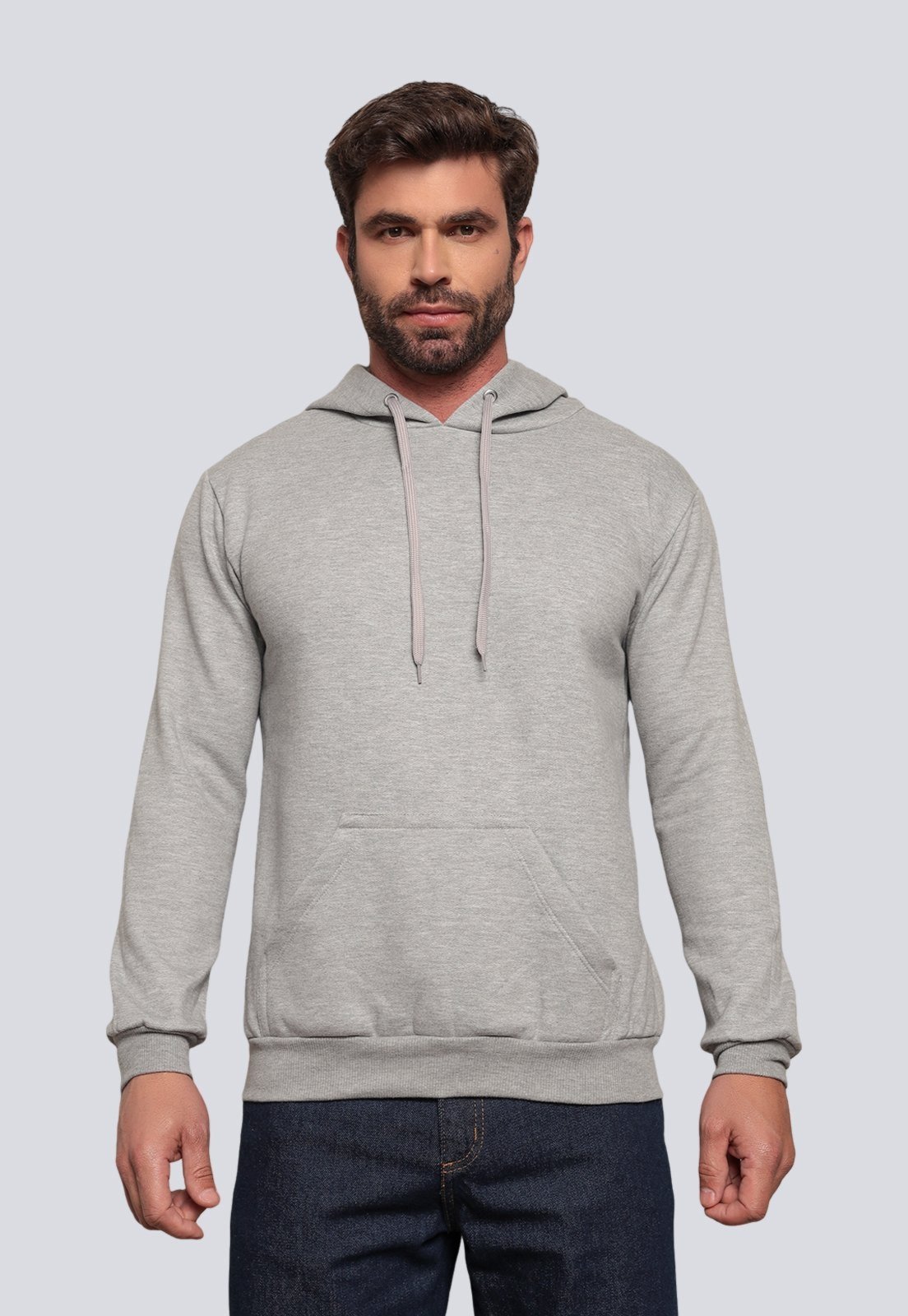Moletom Masculino Básico Algodão Blusa de Frio Canguru Liso Cinza