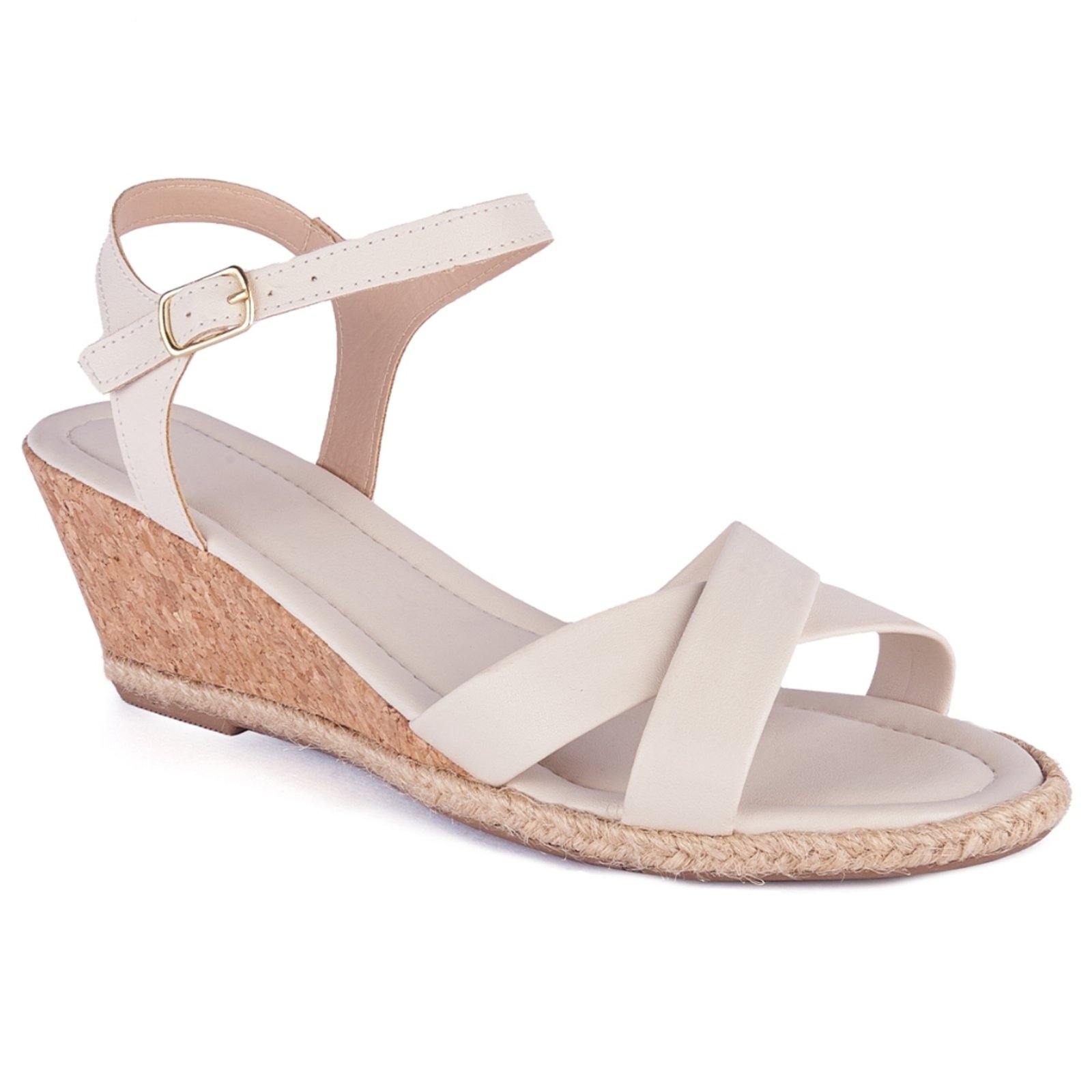 Anabela Feminina Sandália Tiras Cruzadas Salto Alto Casual Moda Sola Confortável Original Promoção Off-white