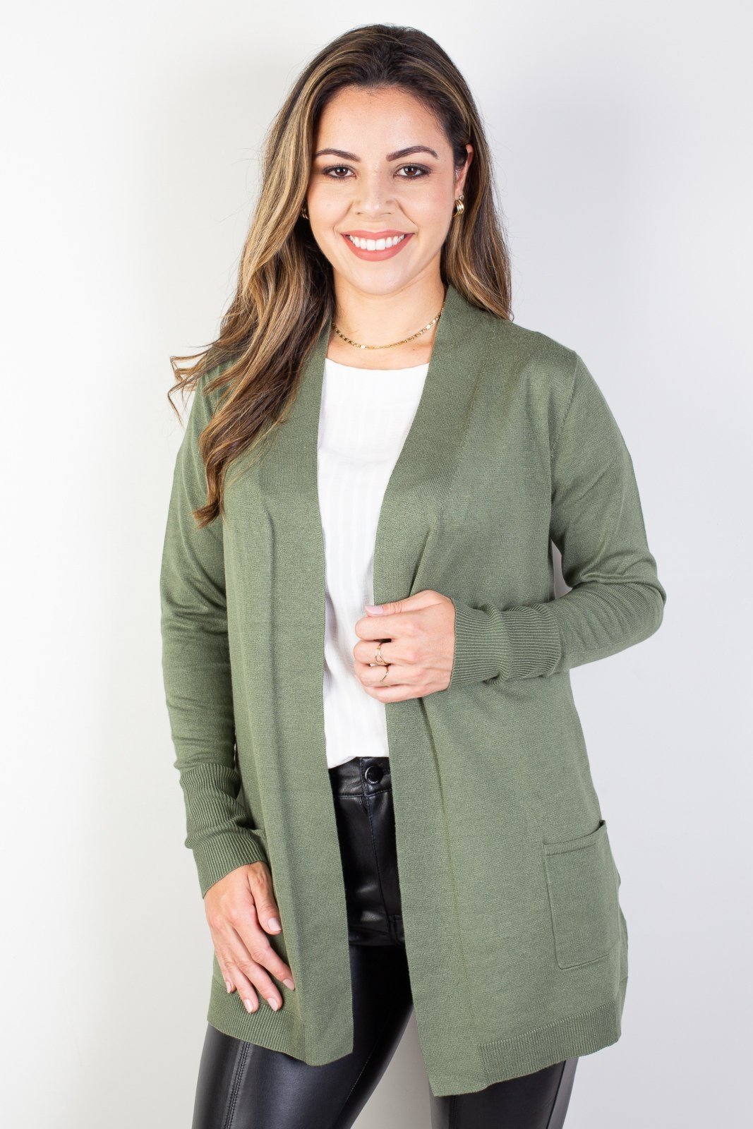 Cardigan Fluffy Malha alongado feminino 85096 - Verde