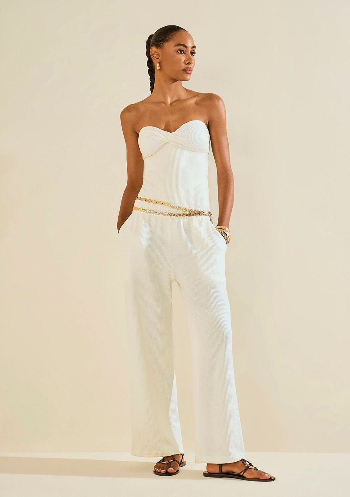 Calça Morena Rosa Reta Alvéolo Branco