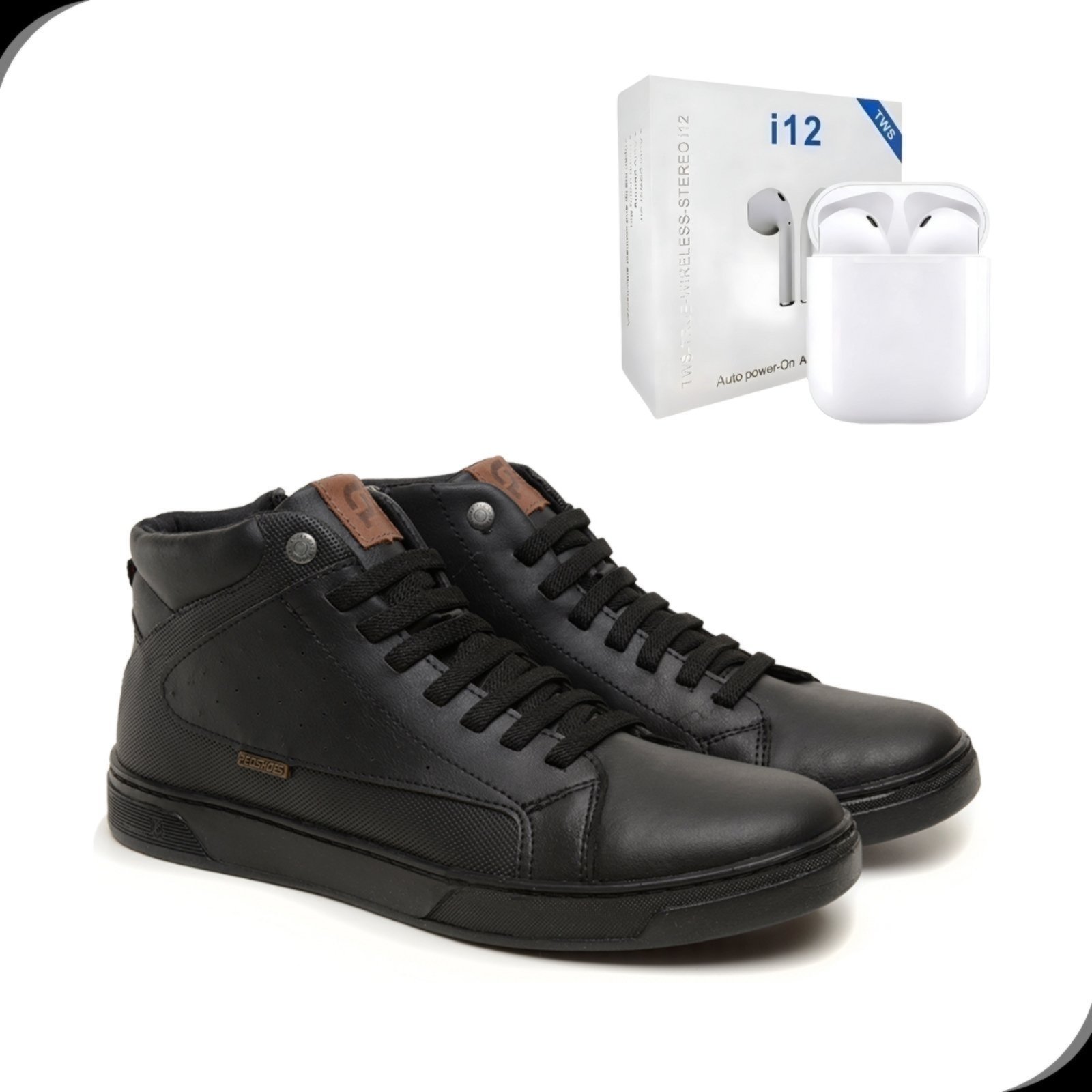 Sapatenis Masculino Casual Cano Alto Rovetto Versátil Pratico Com Fone Sem Fio