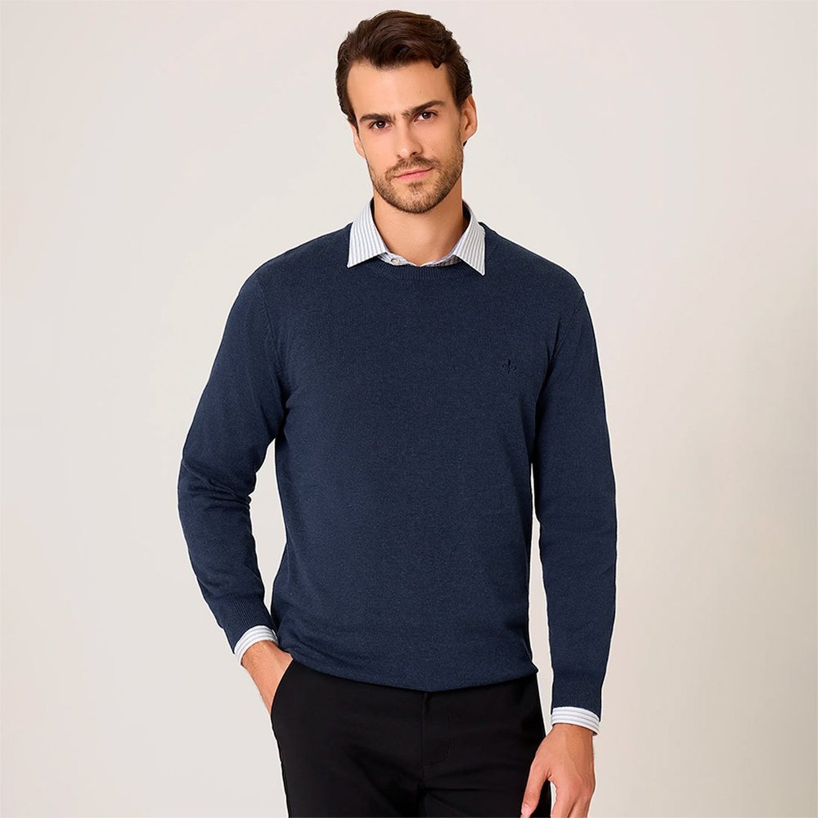 Suéter Dudalina Tricot Basic Melange Pr27 Marinho Masculino