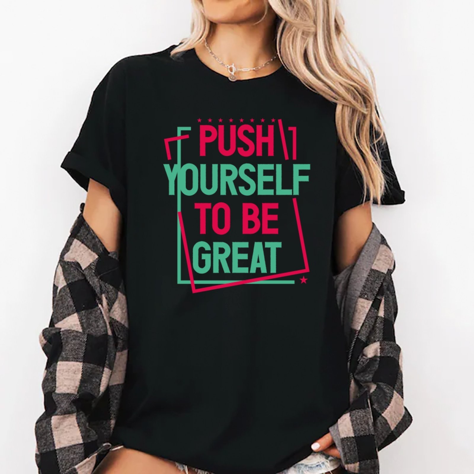 Camiseta Ousy Unissex Push Yourself To Be Great Básica Preto