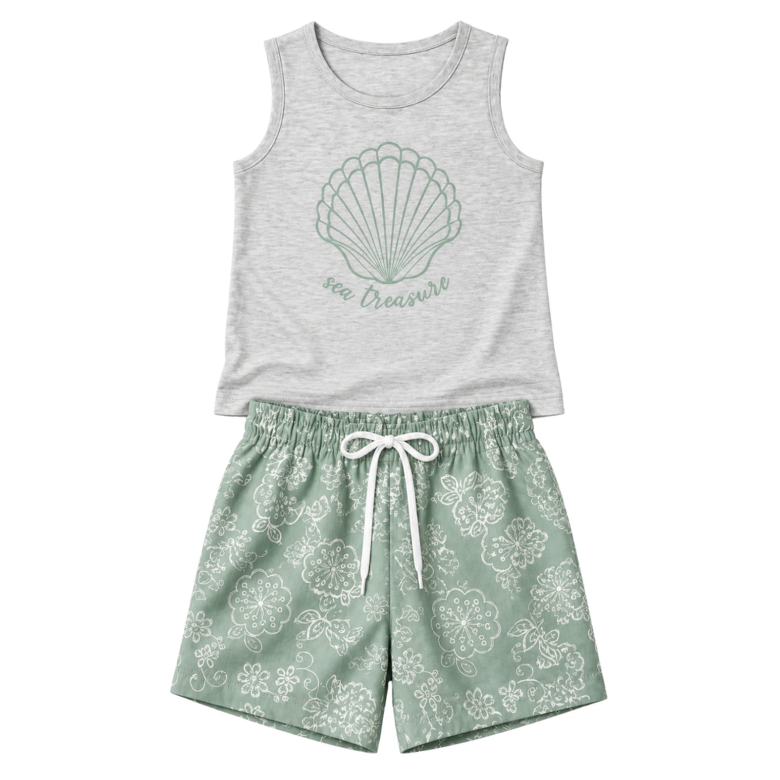 Infantil - Conjunto Menina Regata Meia Malha Penteada Bermuda Cotton