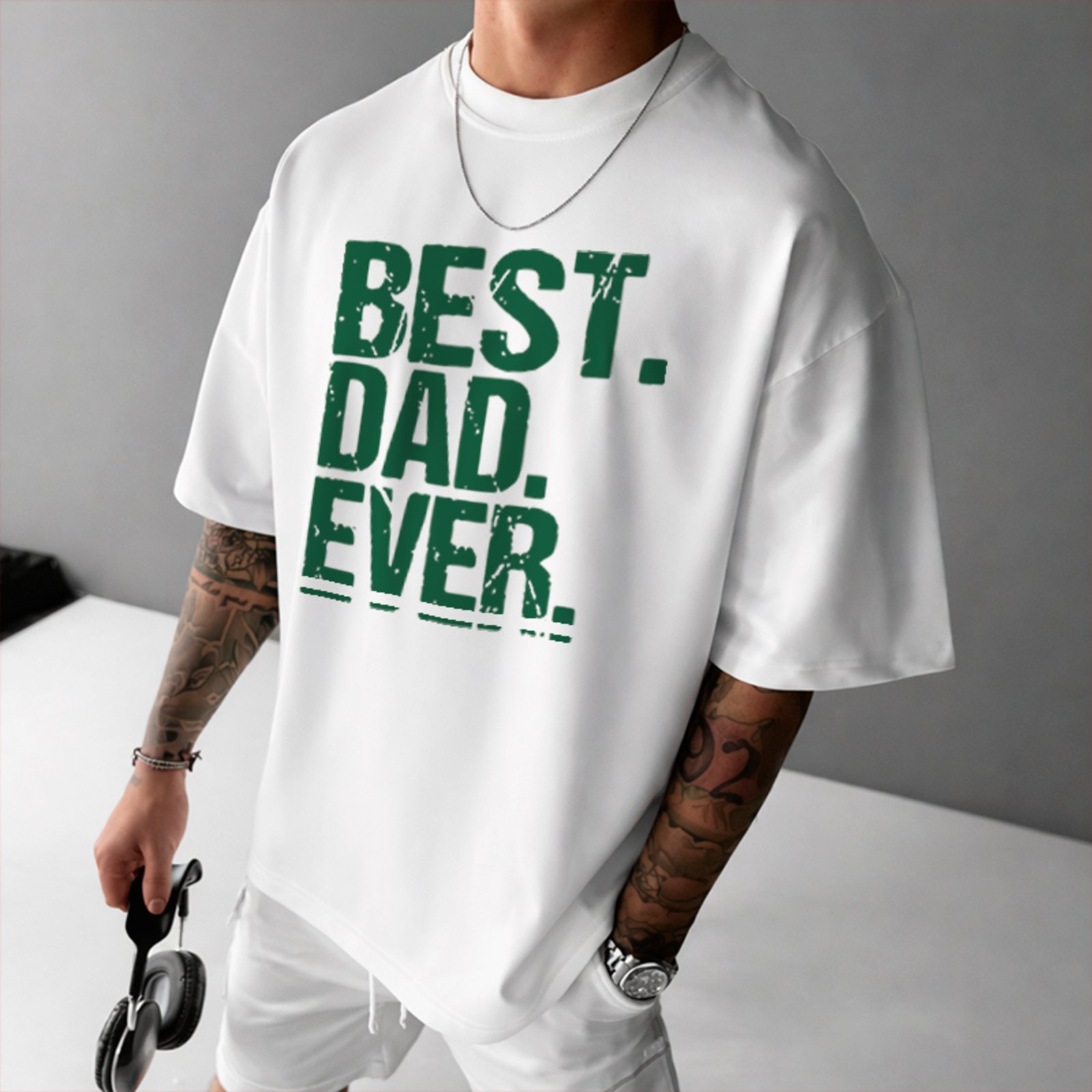Camiseta Oversized Best Dad Ever Estilo Casual Unissex Branco
