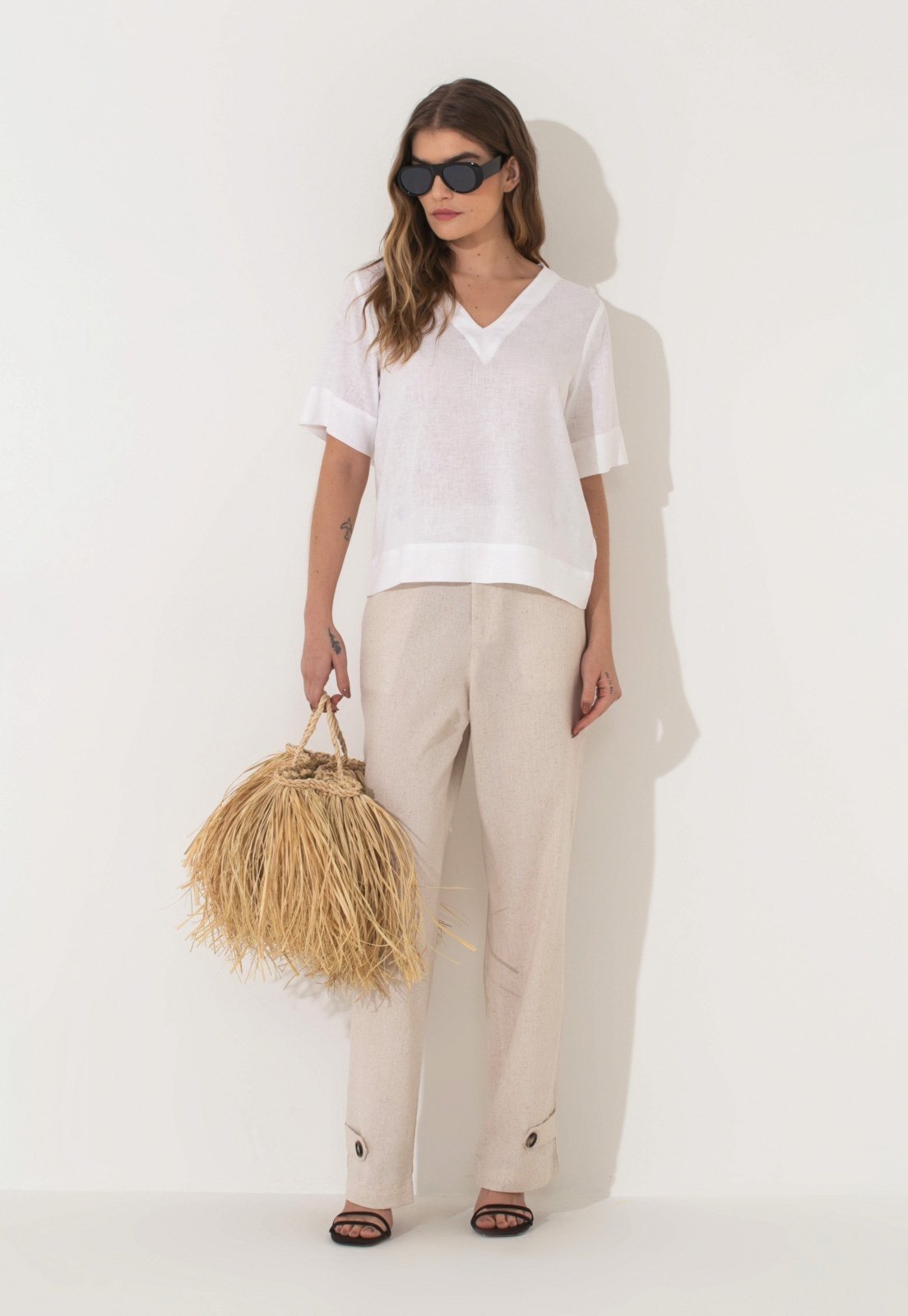 Calça Linho Traymon Cintura Alta Natural