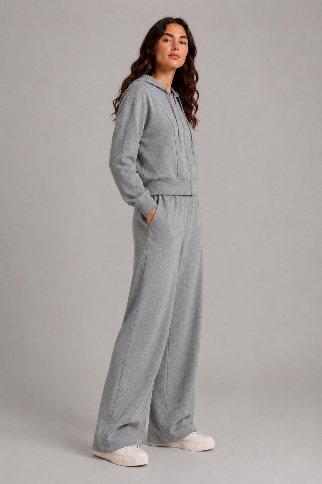 Conjunto Moletom Premium com Capuz e Calça Wide Leg Salvatore Cinza