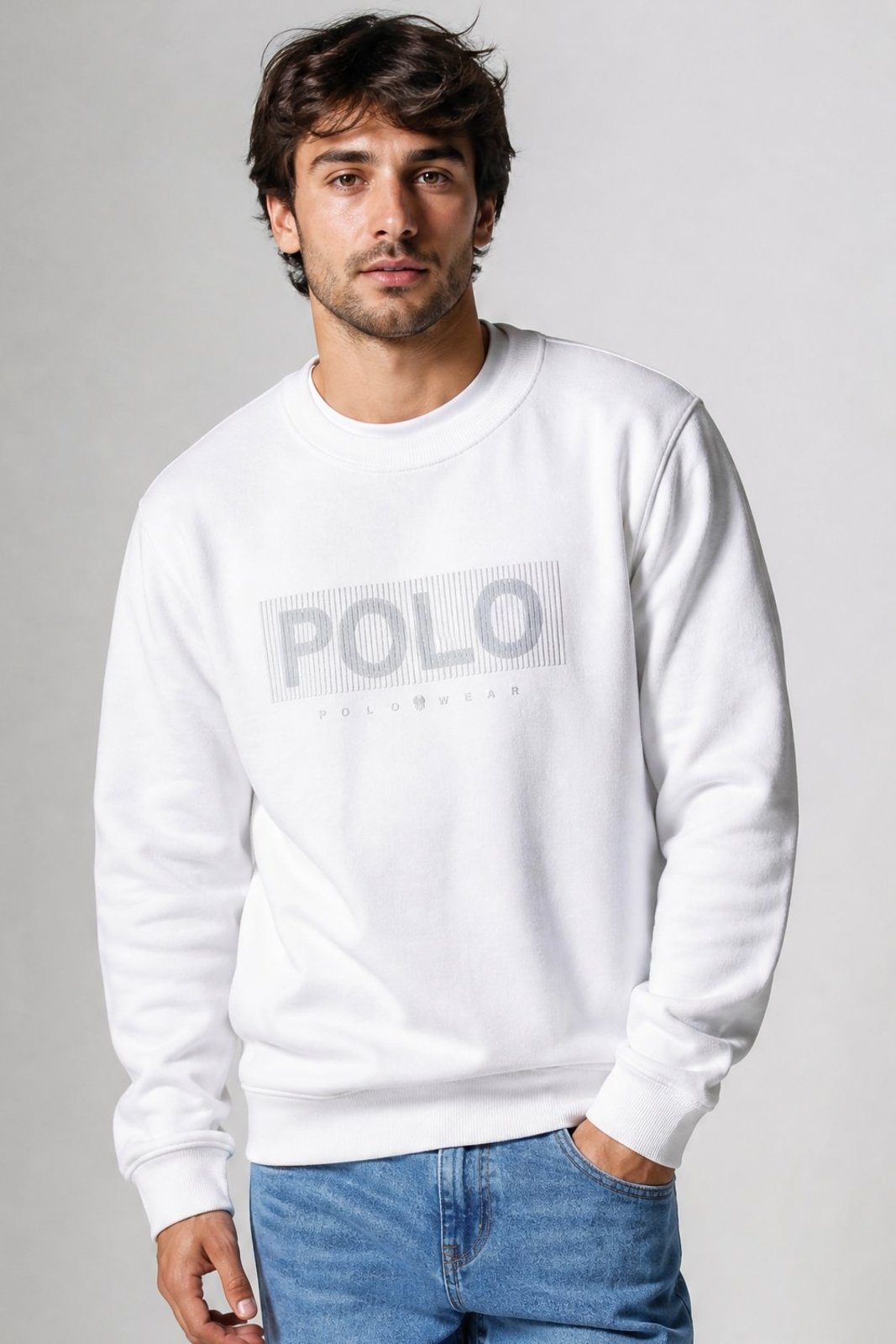 Blusa Moletom Gola Careca Silk Polo Wear Branco