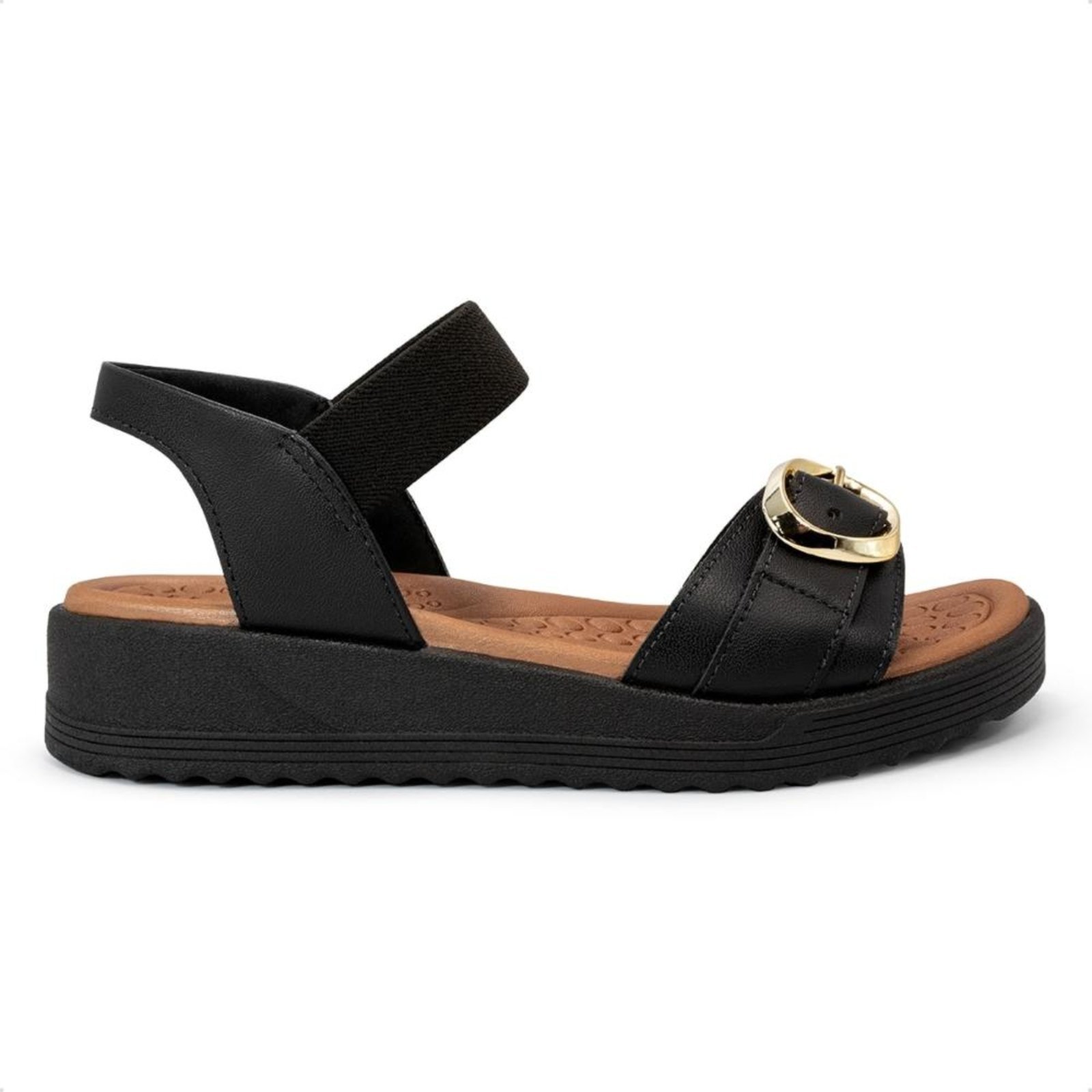 Sandália Usaflex Feminina Salto Anabela Fivela Couro Casual UD13002 Marrom