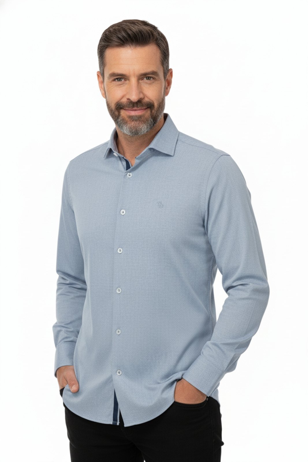 Camisa Manga Longa Amil Expert Modelagem Slim Tecido Com Elastano Não Amassa 1875 Azul Escuro