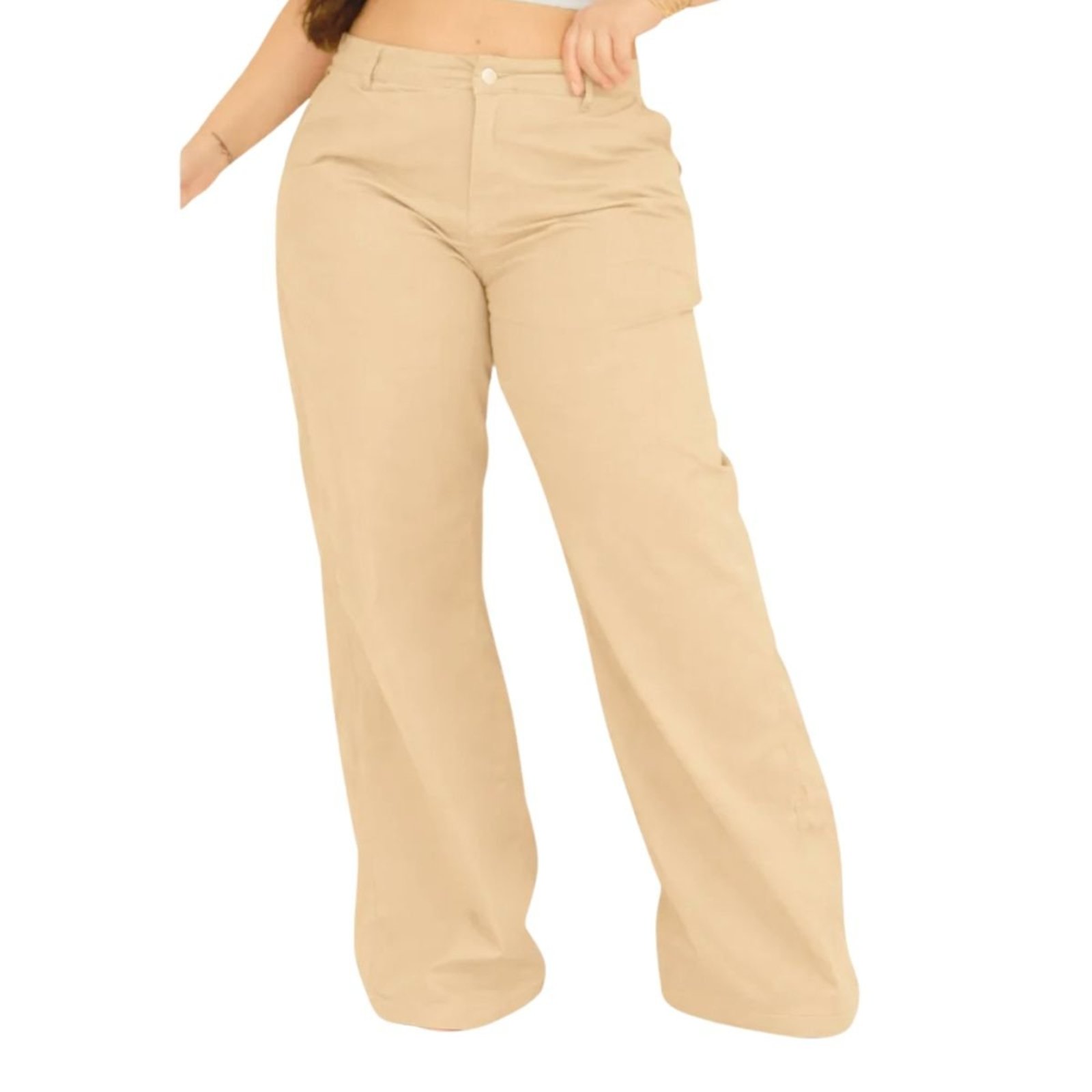 Calça Feminina Jens Light Wide Leg Plus Size Bege Sarja