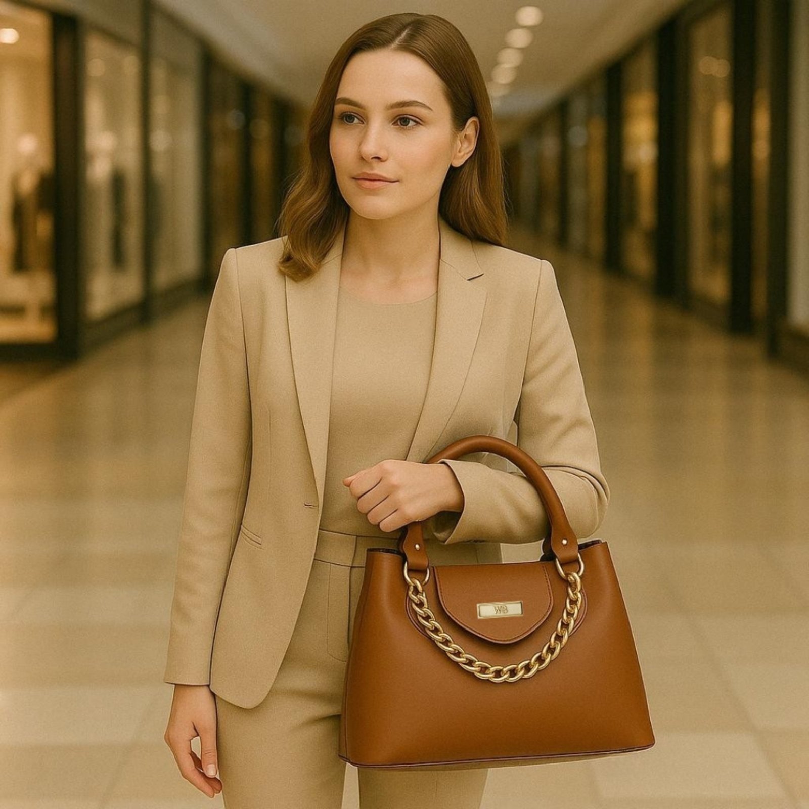 Bolsa Média Willibags Com Corrente Dourada – Caramelo