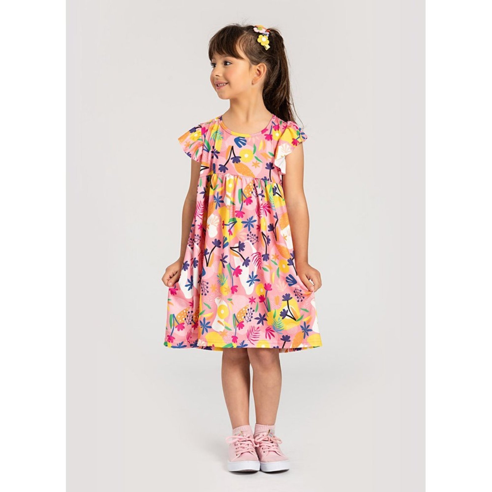 Infantil – Vestido Menina Com Manga Tropical