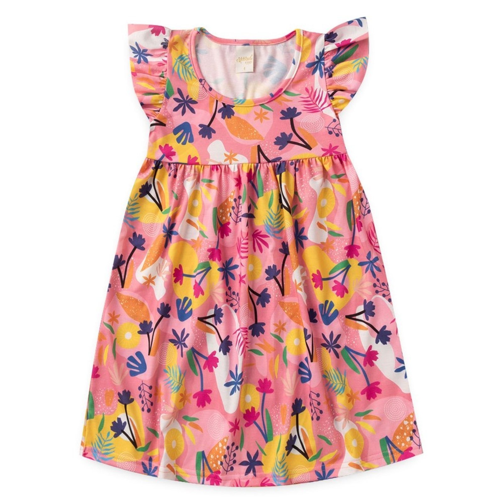 Vista 3 Infantil - Vestido Menina Com Manga Tropical Molekada rosa Molekada rosa