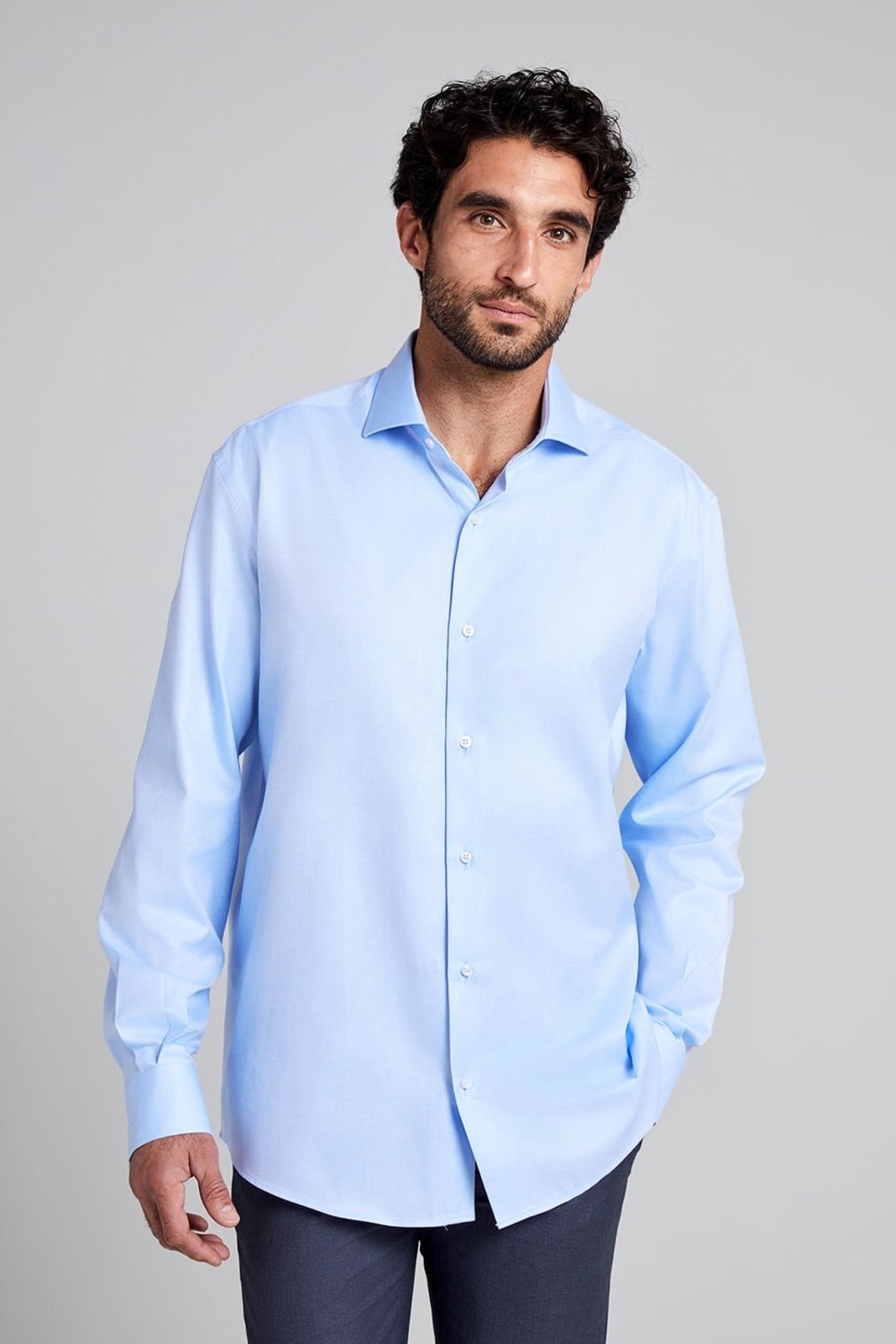 HIGHSTIL Camisa Social em Algodão Pima Lisa Comfort - Azul Claro