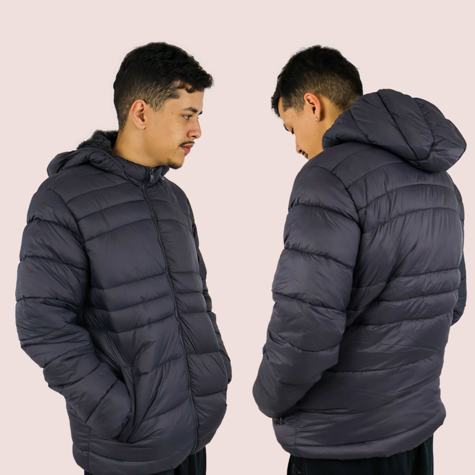 Jaqueta Puffer Impermeável Masculina Com Capuz Removível Chumbo