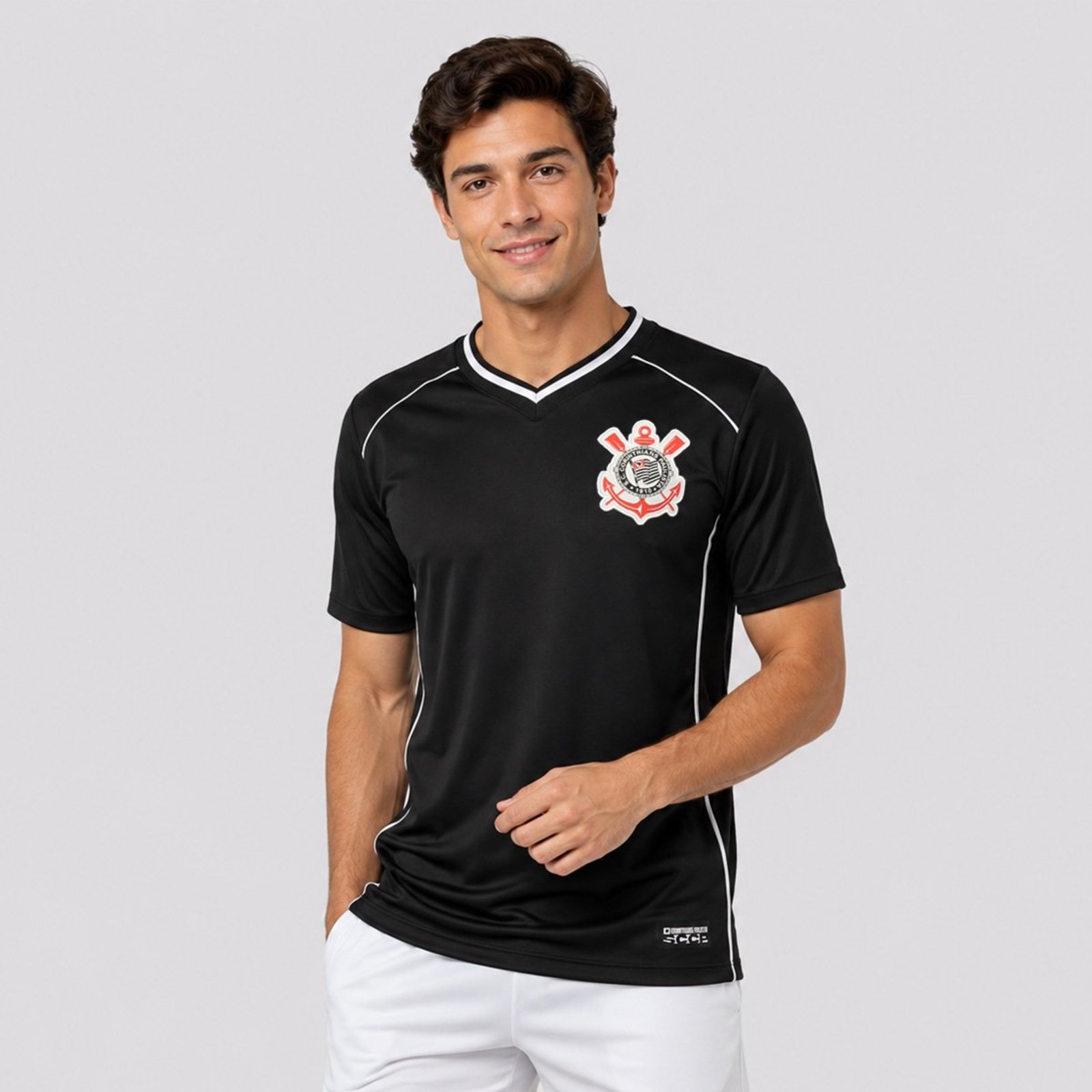 Camisa Corinthians Escudo SCCP Gola V Preta
