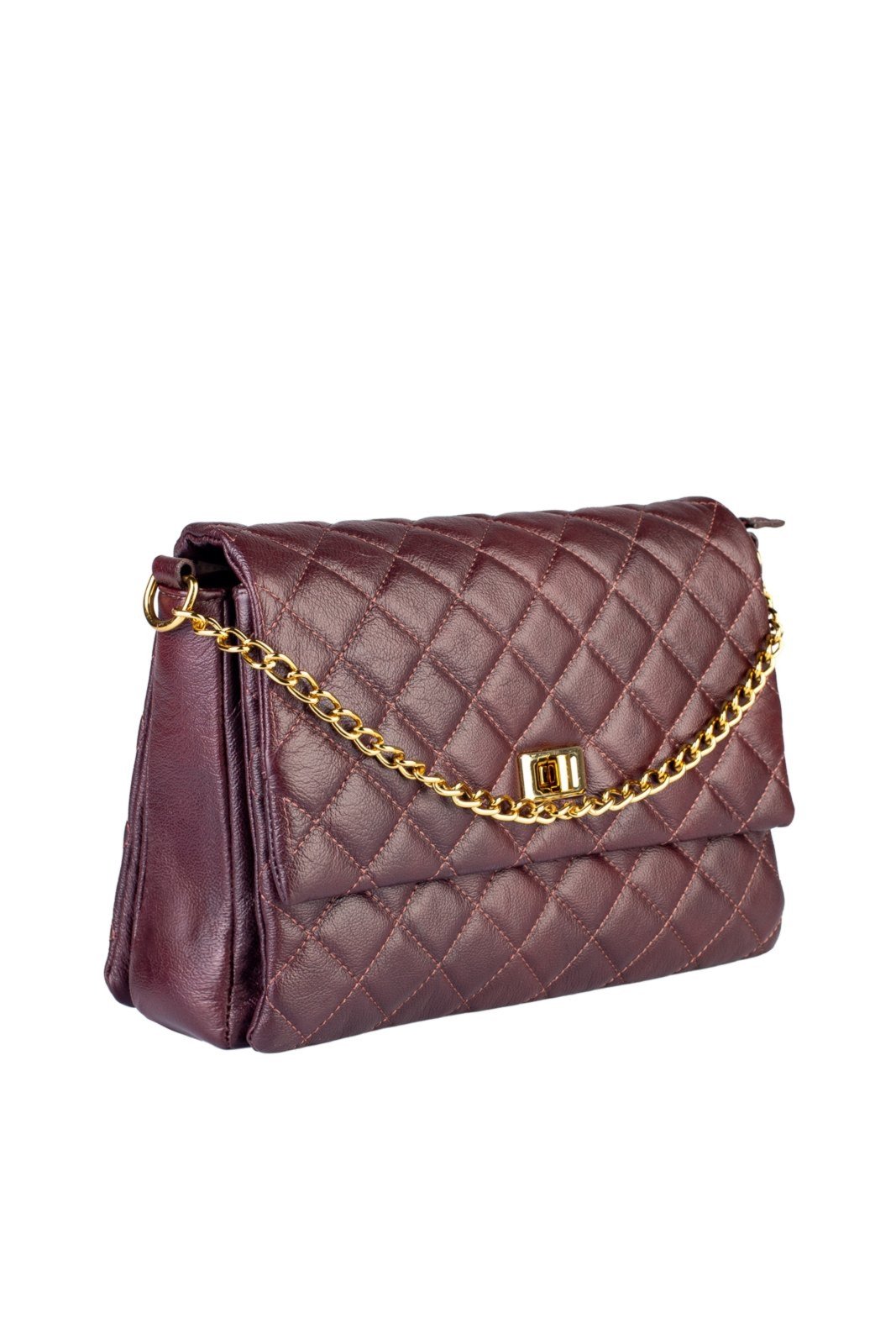 Vista 3 Bolsa Andrea Vinci Grande De Couro Matelassê Giorgia - Marsala vermelho Andrea Vinci vermelho