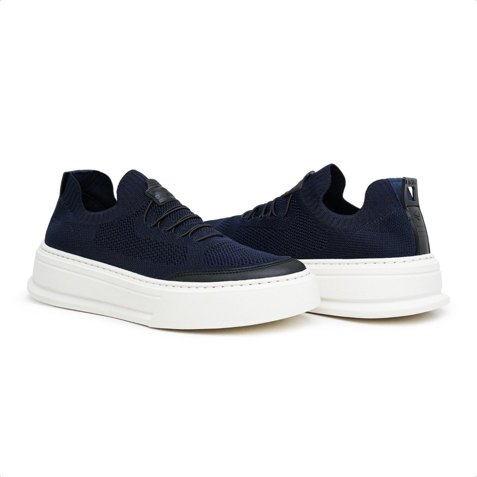 Tênis Masculino Knit Veritimo Calce Fácil Casual Sola Alta Leve Conforto Esporte Fino Azul Marinho