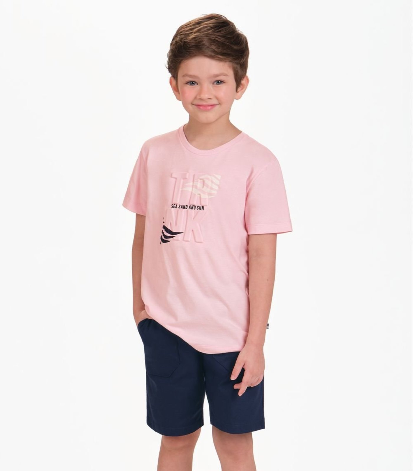 Infantil - Conjunto Camiseta com Bermuda Menino Trick Nick Rosa