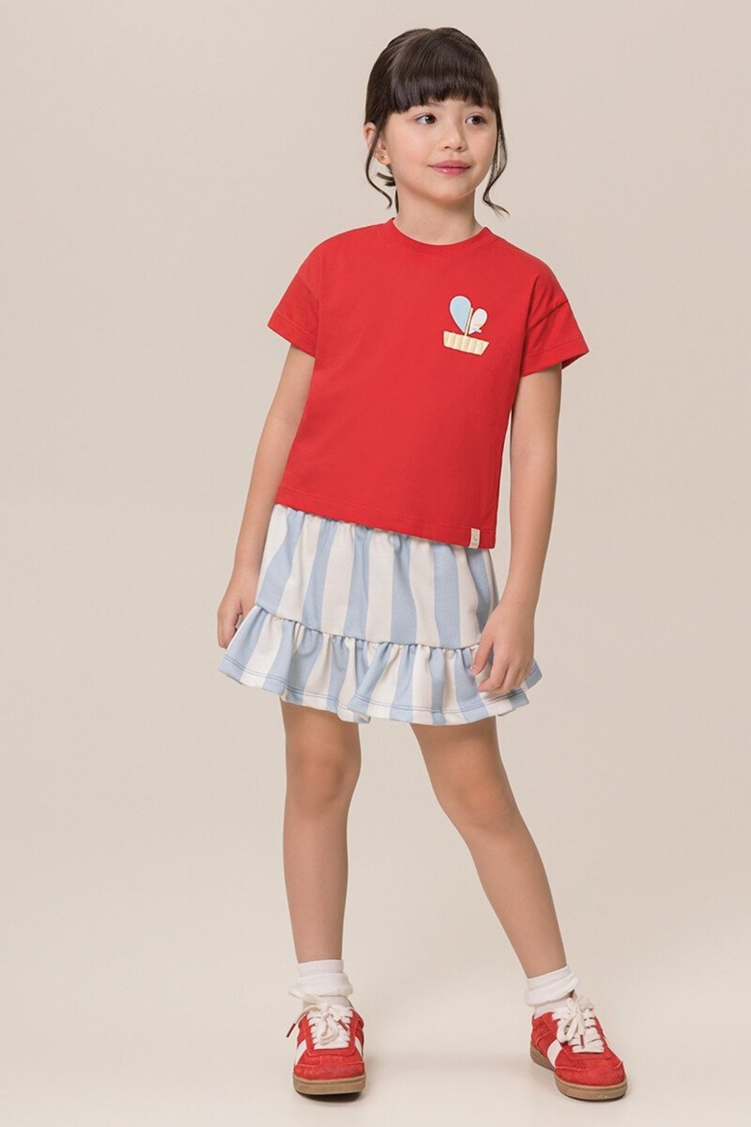 Infantil - Conjunto Bugbee Blusa Meia e Saia Moletom Listrado