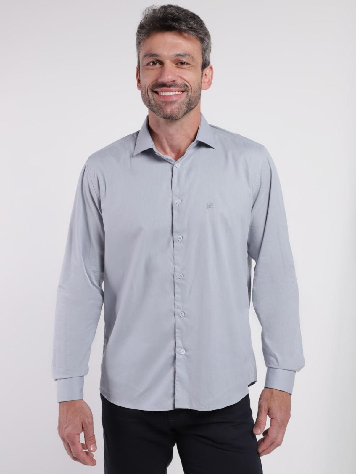 Vista 2 Camisa Slim Fit Eletrón Masculina cinza Elétron cinza
