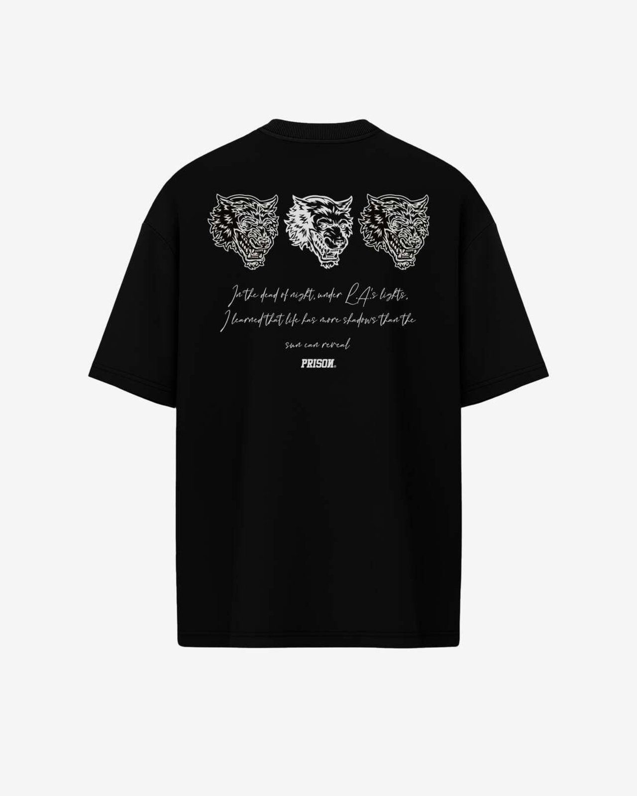 Camiseta Oversized Wolfs Preta Algodao Prison Preto