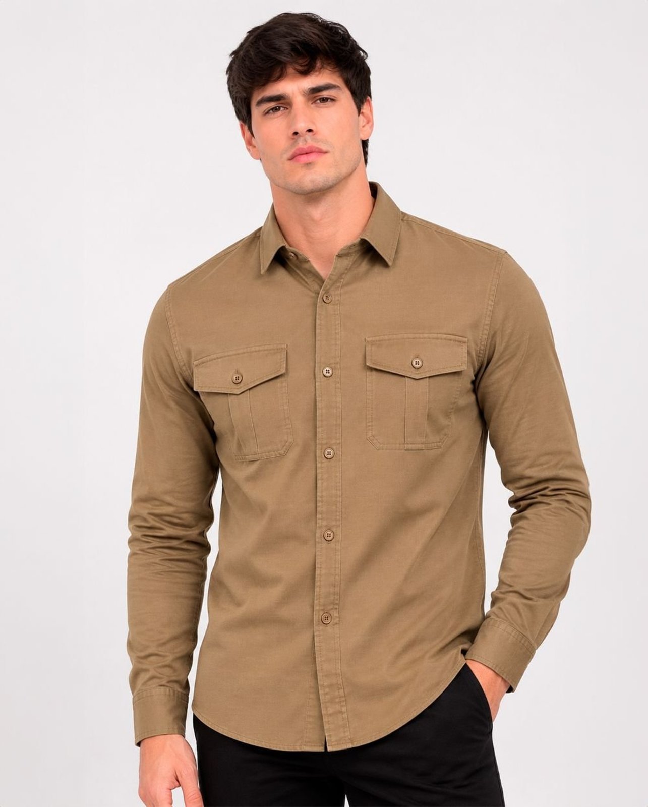 Camisa Masculina Manga Longa 80095 Bege 206oz