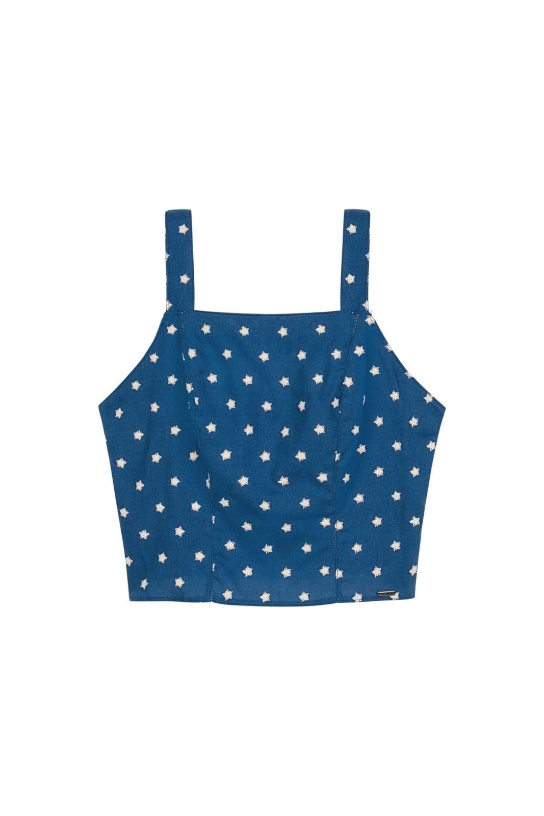 Top Cropped Feminino Linho Bordado Marialícia Azul