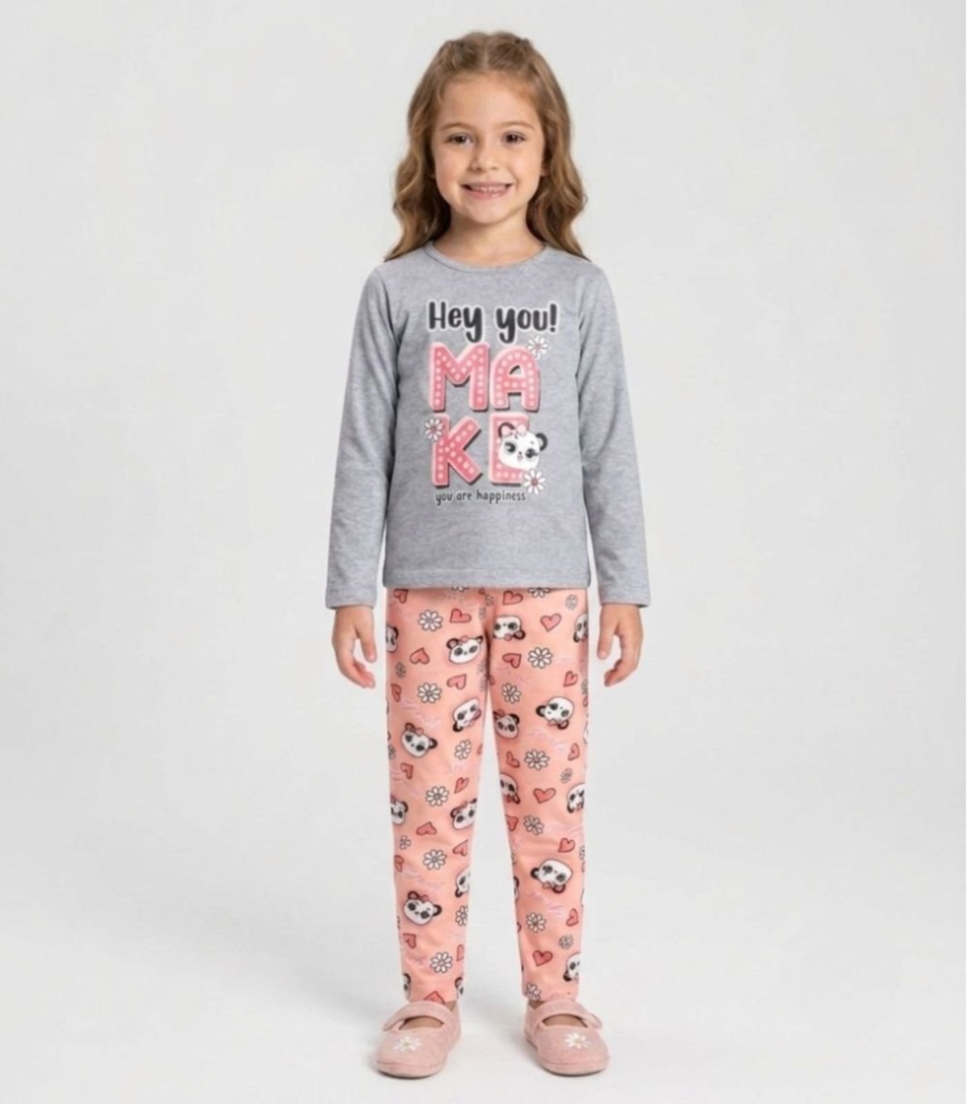 Infantil - Conjunto Algodão Menina Blusa Longa E Calça Kappes Cinza