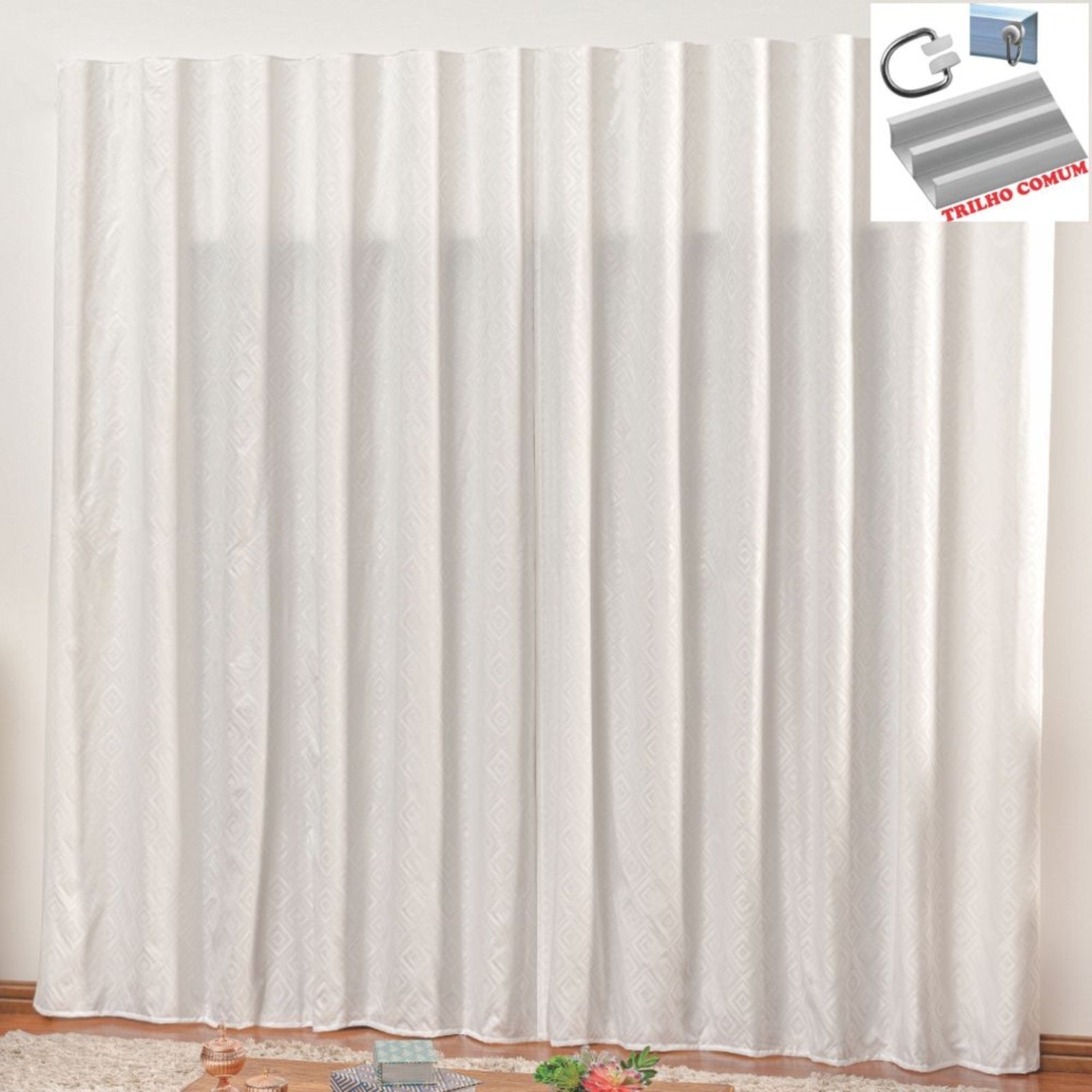 Cortina em Jacquard Bahamas 2,00 x 1,70 Para Trilho Comum - Branca - 100% Poliéster