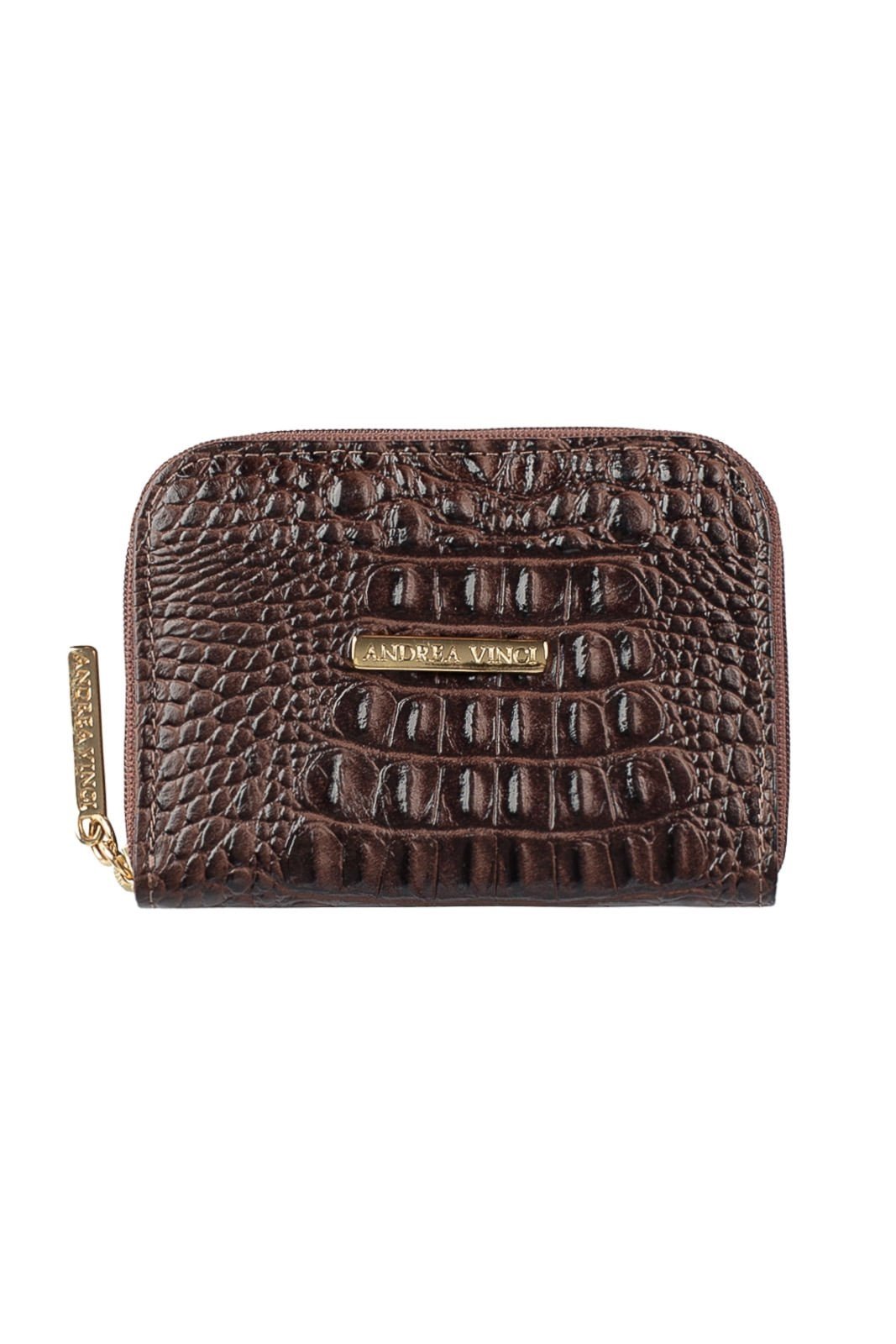 Carteira feminina de couro croco Kiara 10x13,5cm - Café
