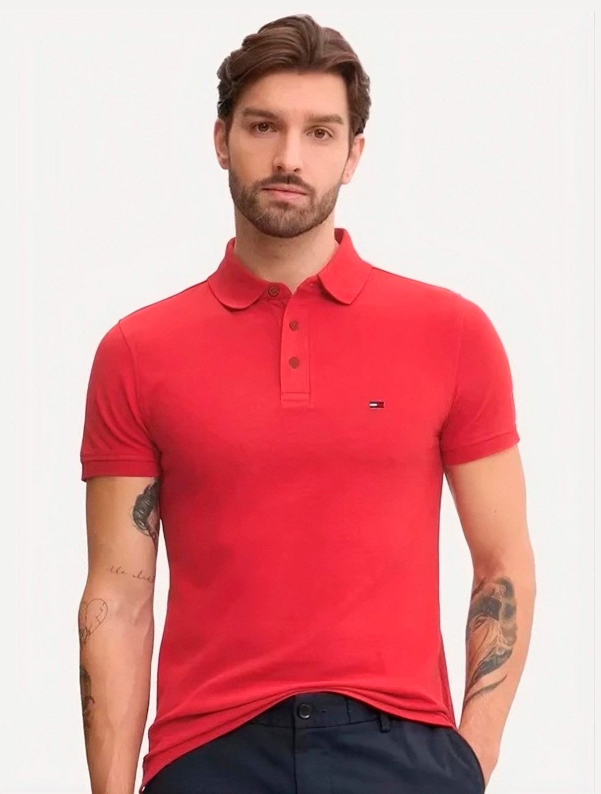 Camisa Polo Tommy Jeans Masculina Piquet Regular Placket Vermelho Médio