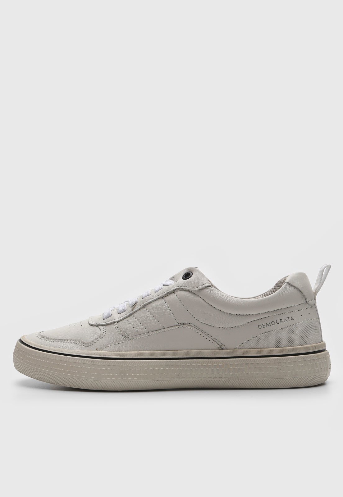 Tênis de Couro Democrata Recortes Off-White