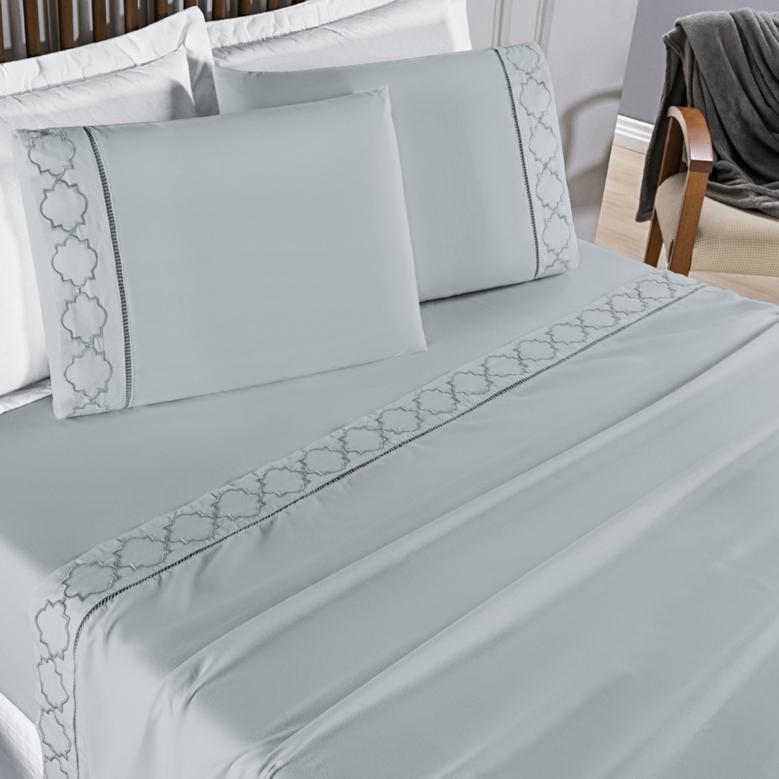 Jogo Cama Lençol Casa Scarpa Santoro King Micropercal 300 Fios 4 Peças - Cinza