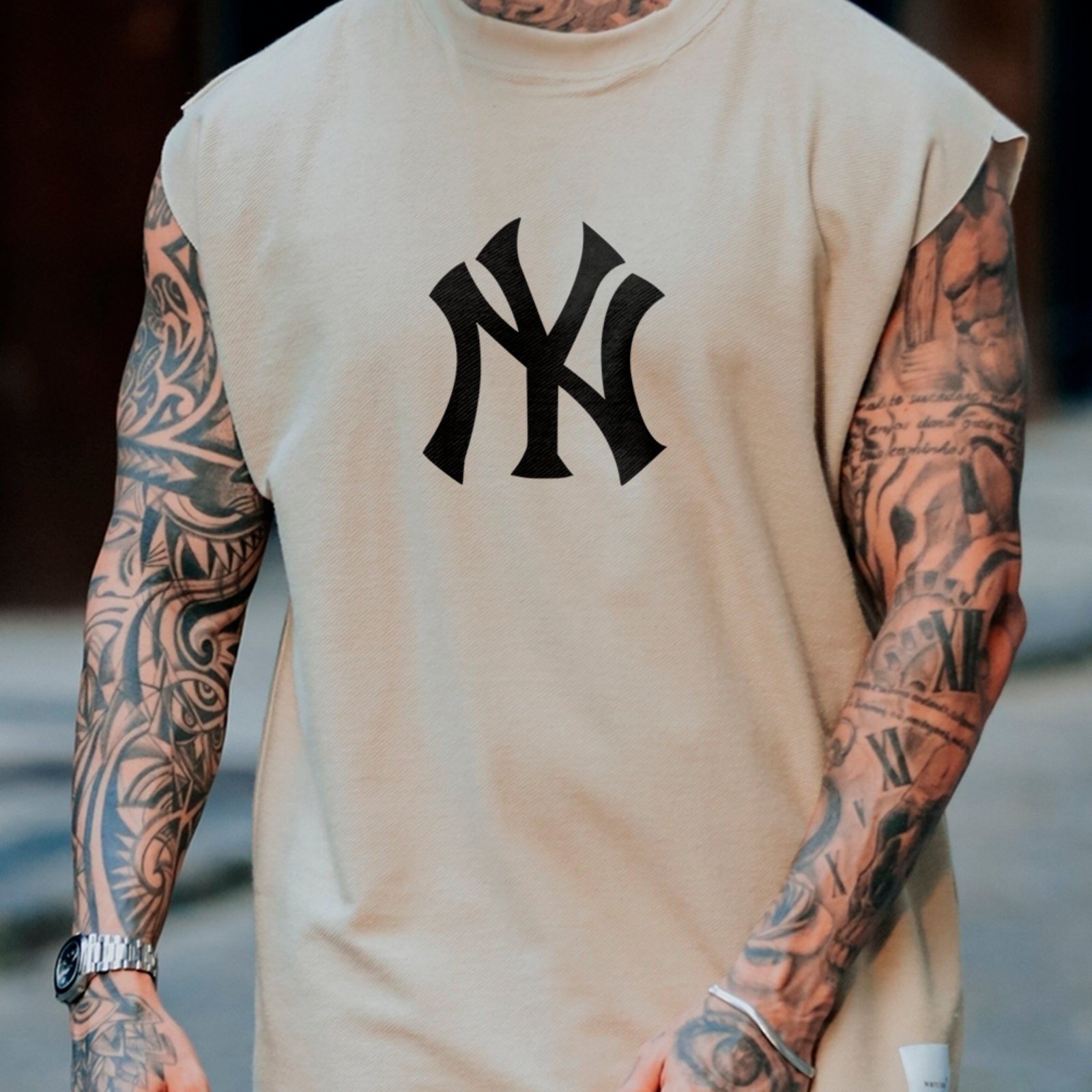 Camiseta Regata Machão NY Street Style New York Urban Tendência Premium Off White