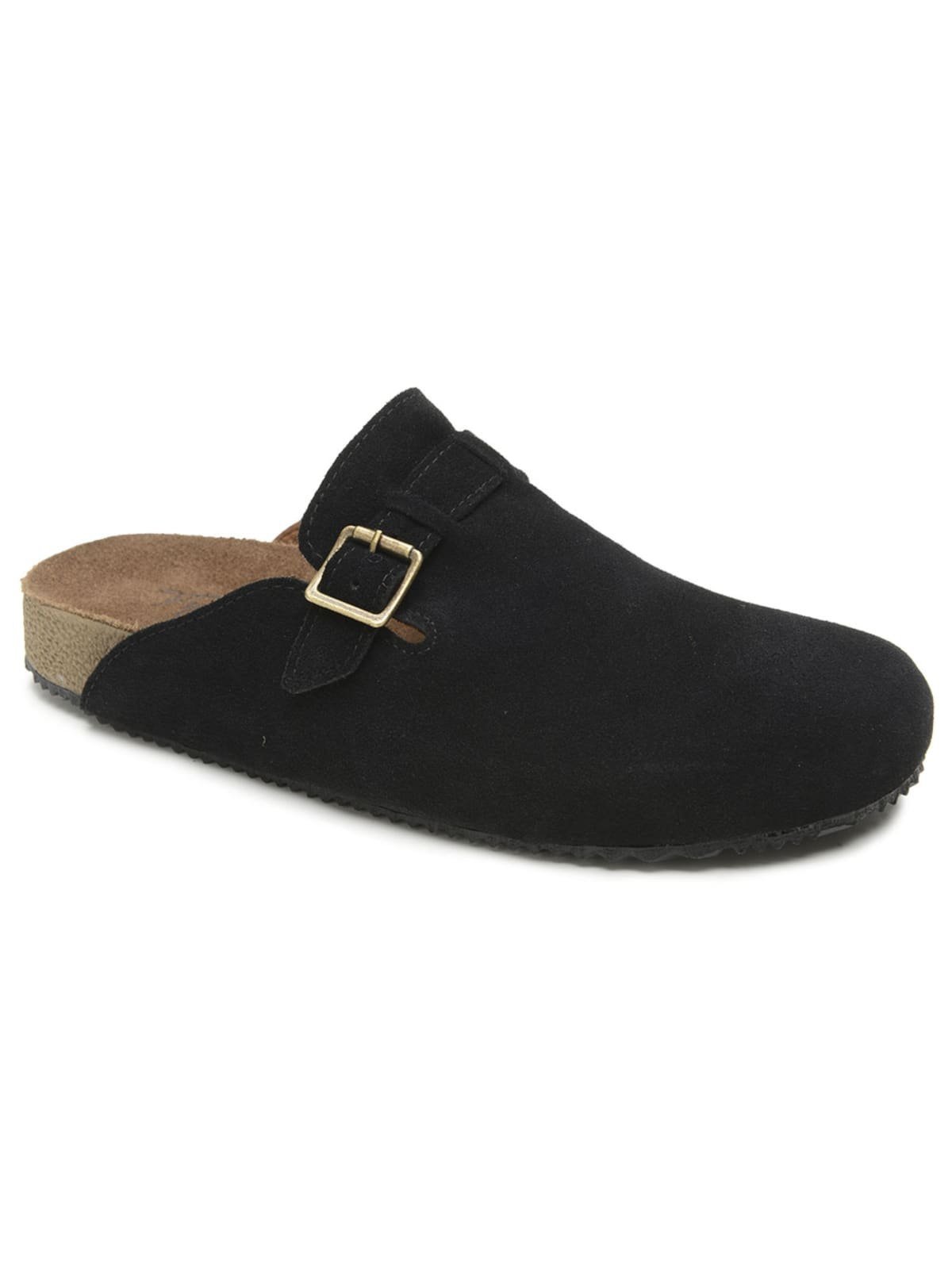Sandália Clog Masculina Couro Genuíno Fivela Ajuste Conforto Preto