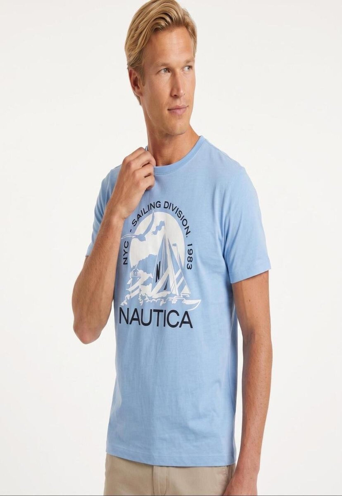 Camiseta Nautica Manga Curta Estampada Nautica Azul