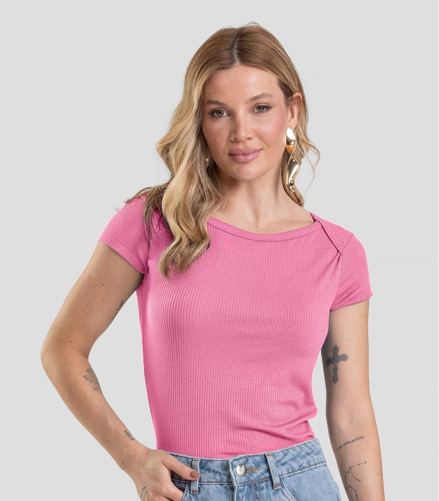 Vista 2 Blusa Feminina Canelada Dianna rosa Dianna rosa